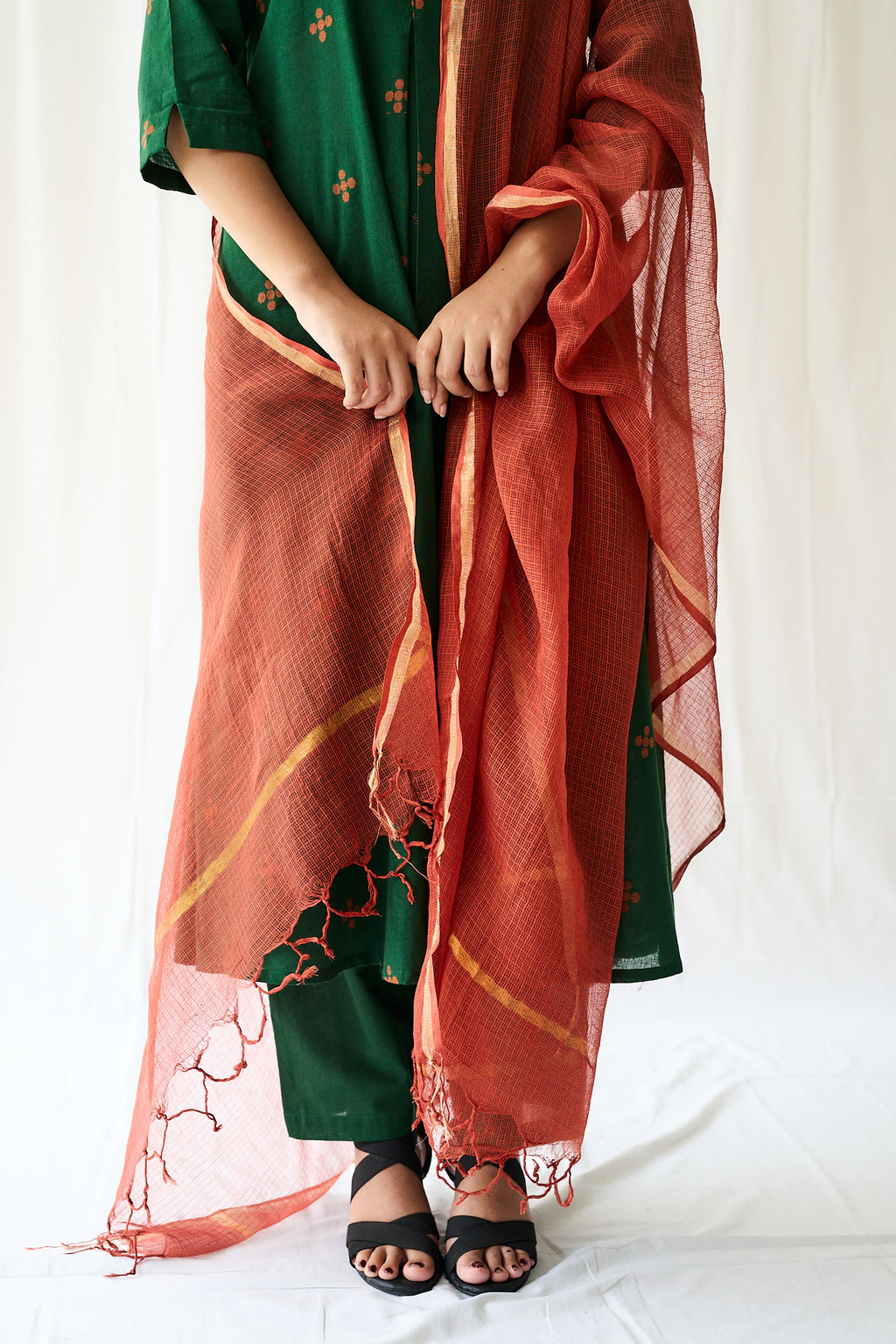 Set of 2- Mireya Bottle Green South Cotton Kurta & Pants Set