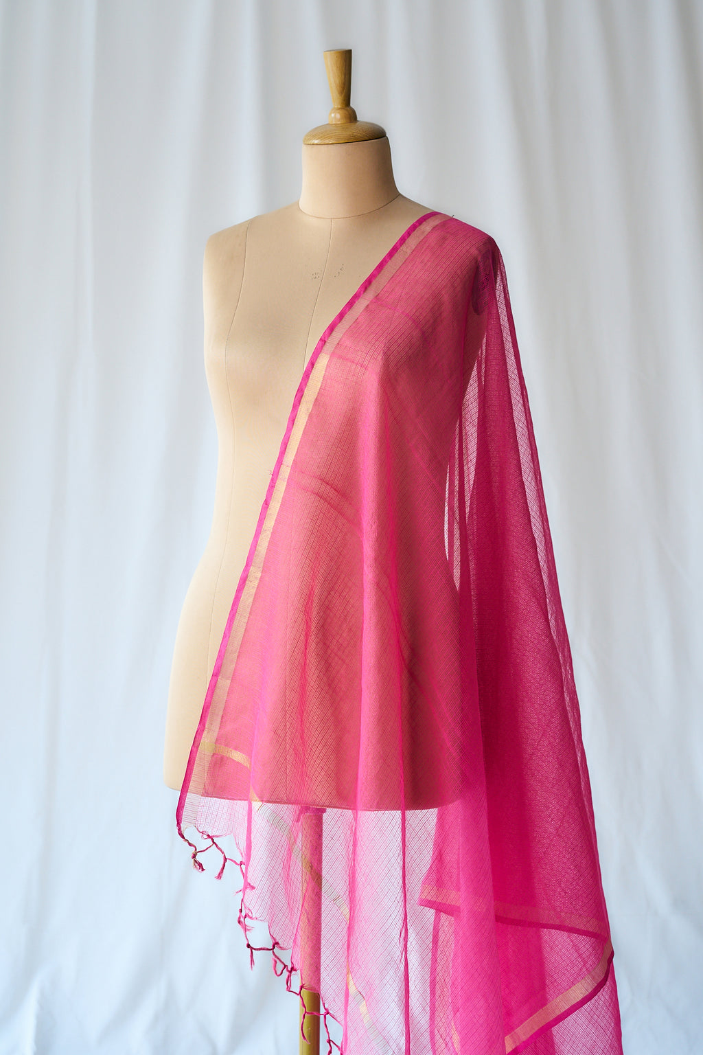 Dark Pink Plain Kota Doria Dupatta