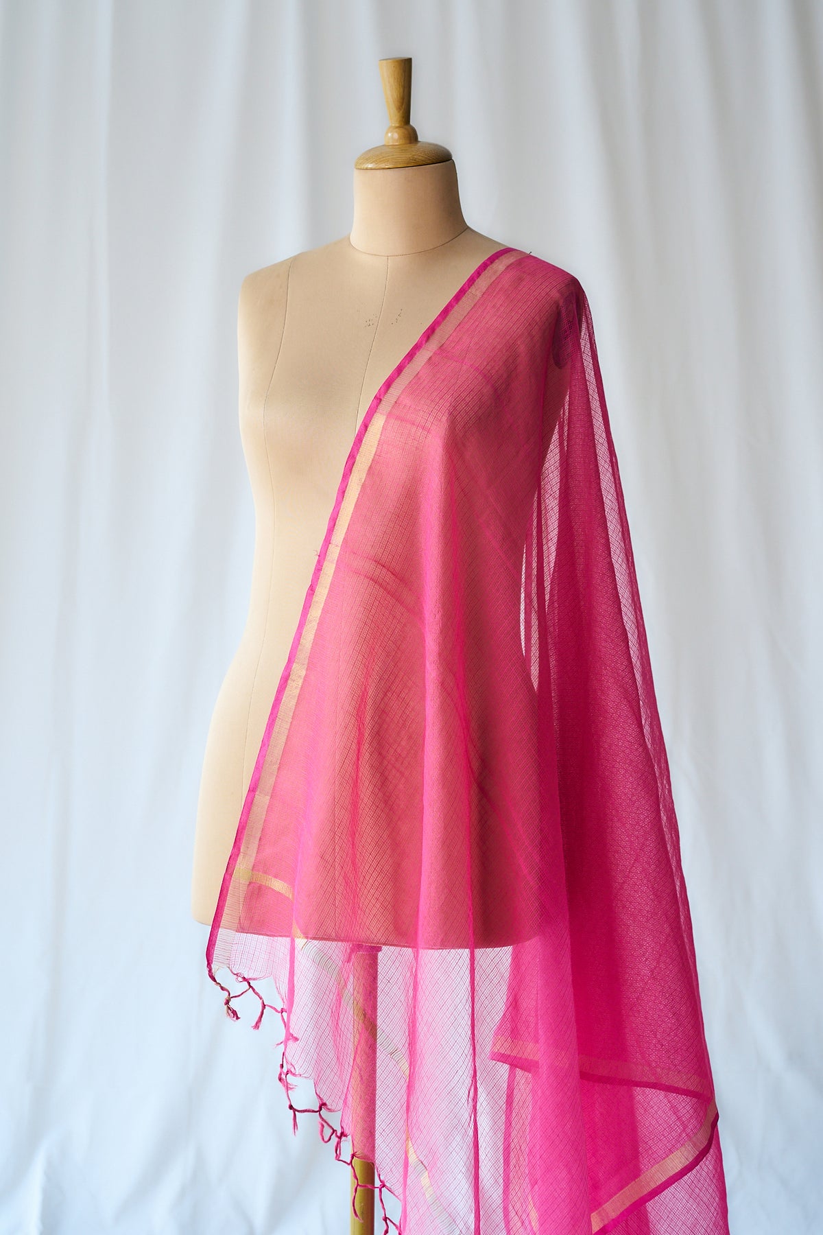Dark Pink Plain Kota Doria Dupatta