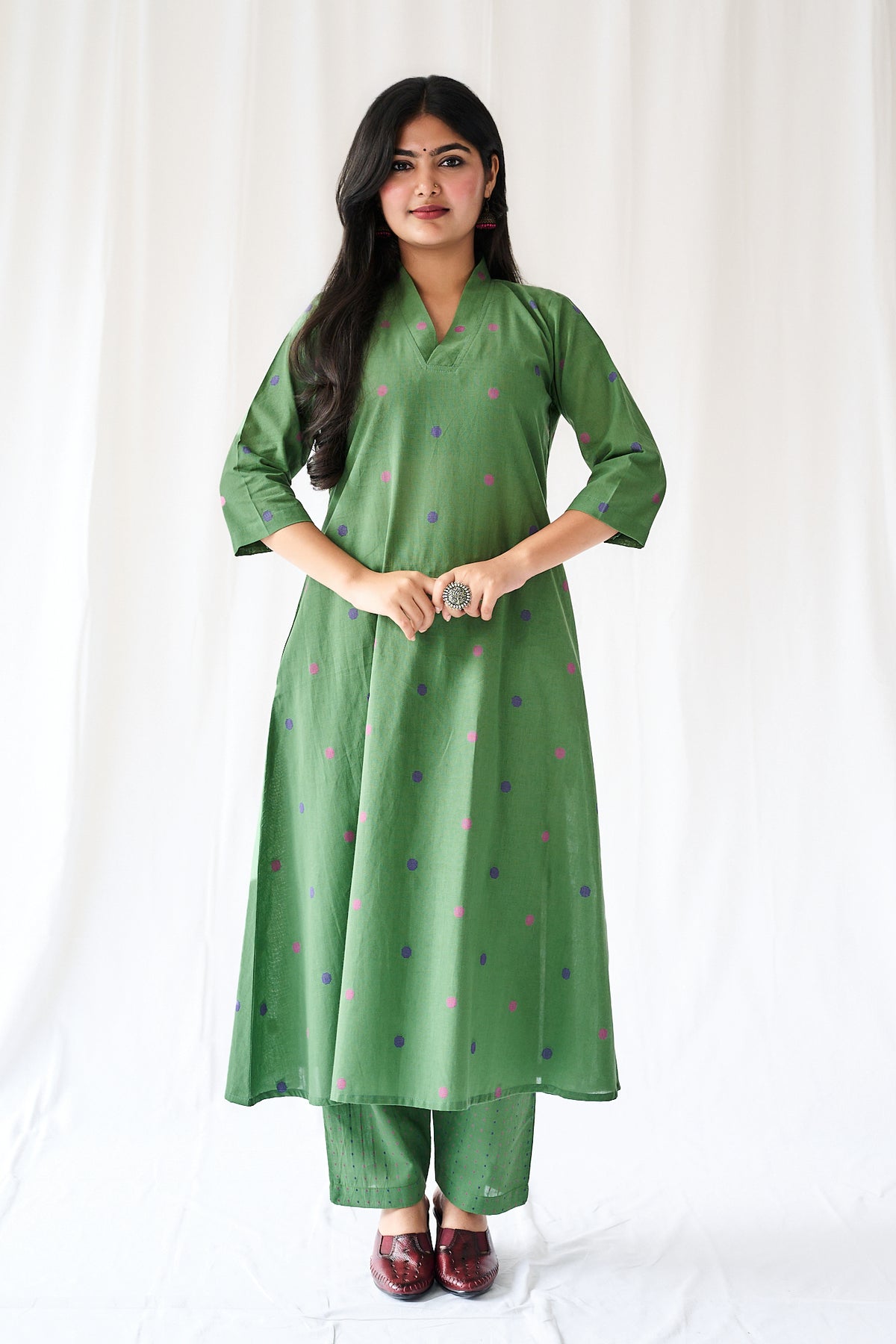 Set of 2- Ishira Green South Cotton Kurta & Pants Set