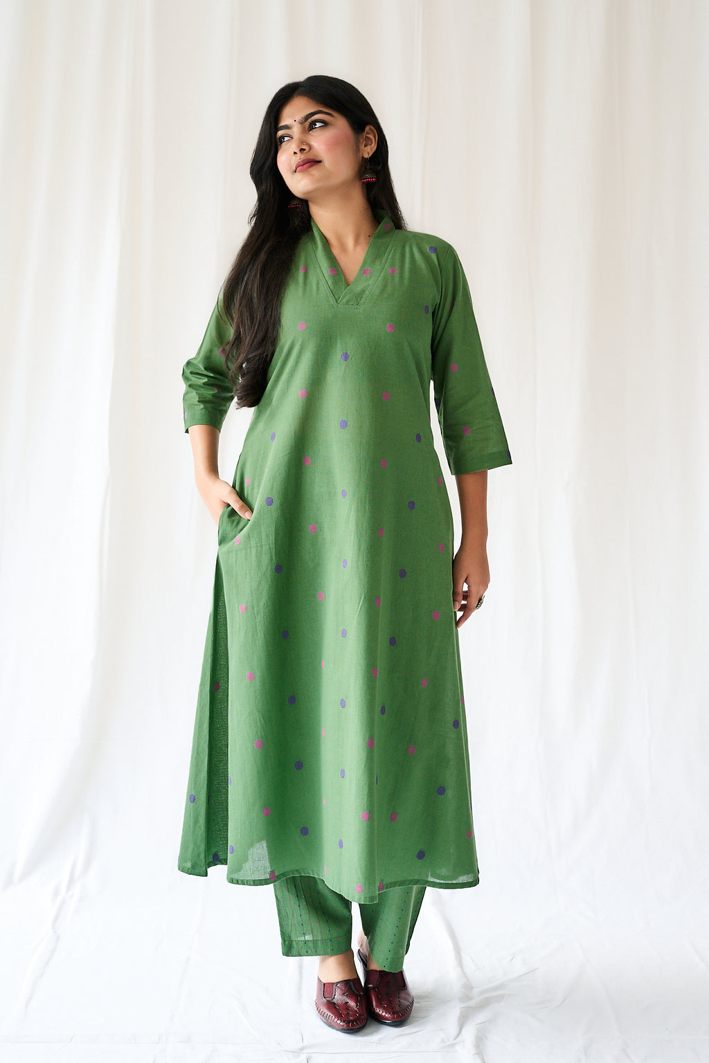 Set of 2- Ishira Green South Cotton Kurta & Pants Set