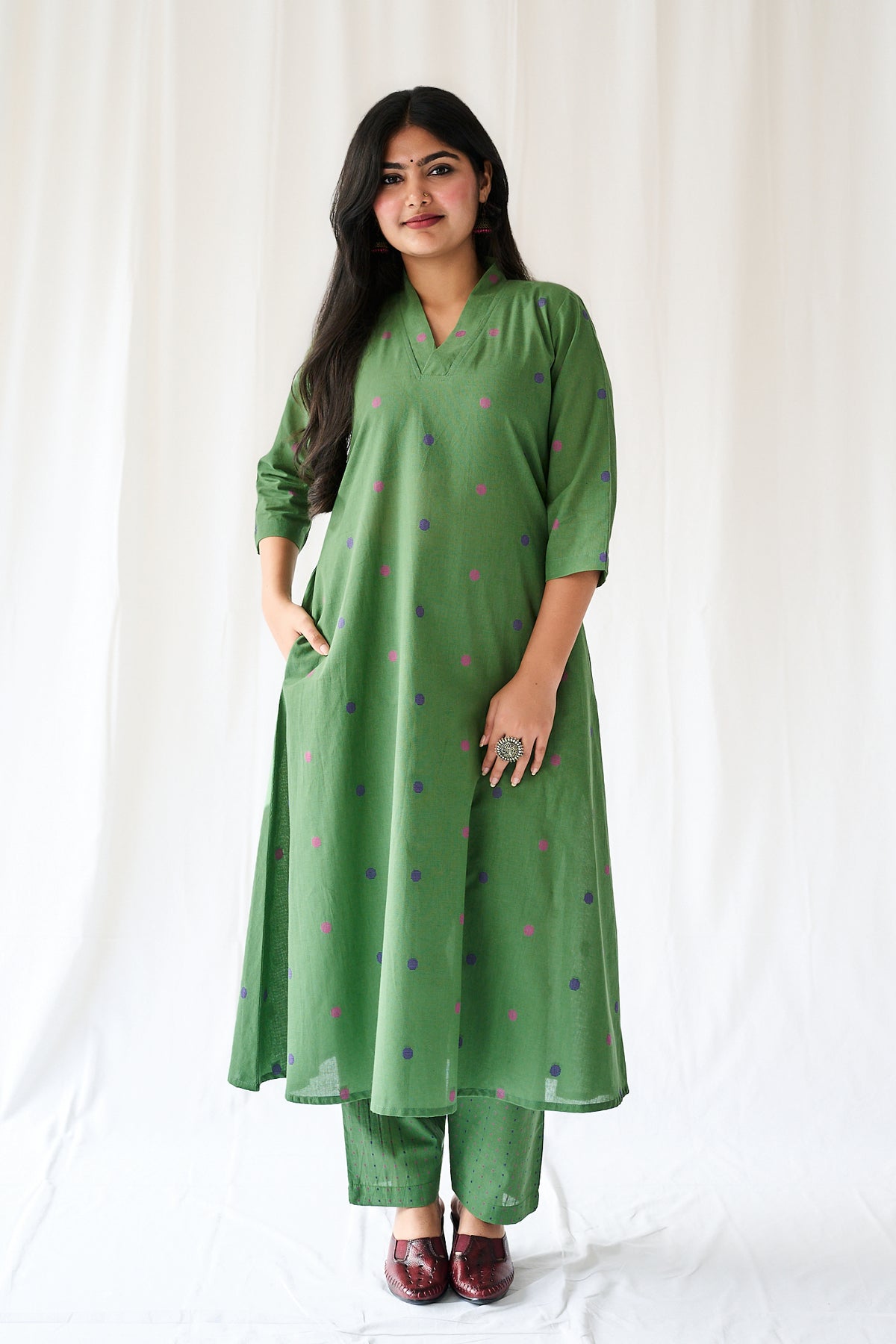 Set of 2- Ishira Green South Cotton Kurta & Pants Set