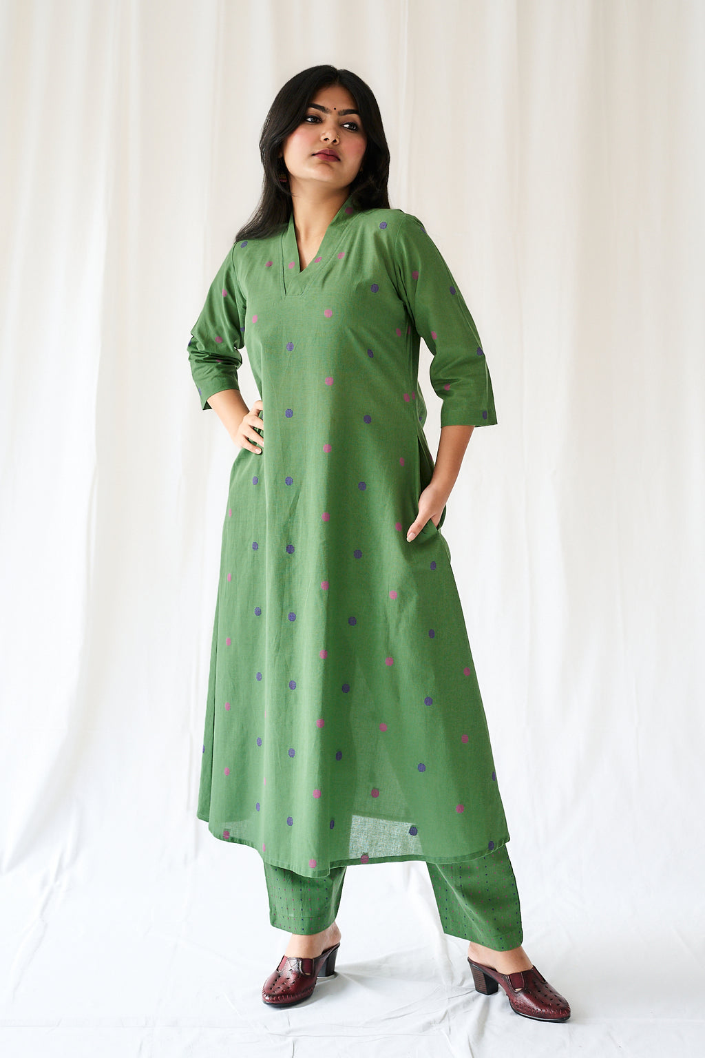 Set of 2- Ishira Green South Cotton Kurta & Pants Set
