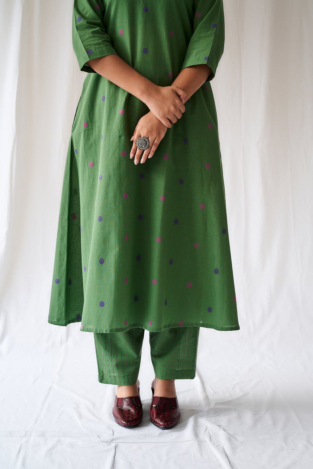 Set of 2- Ishira Green South Cotton Kurta & Pants Set