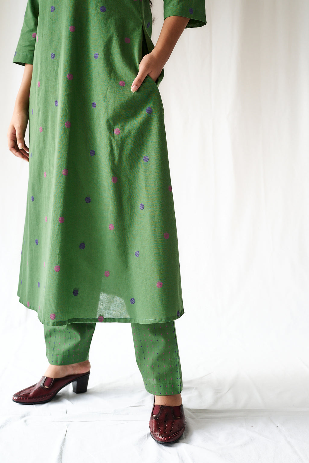 Set of 2- Ishira Green South Cotton Kurta & Pants Set