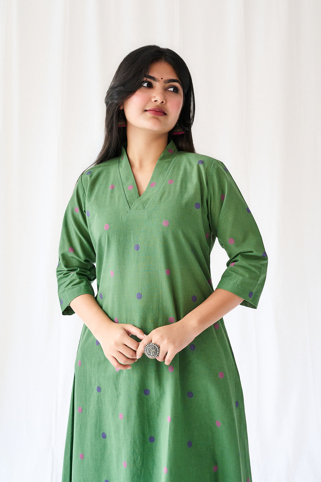Set of 2- Ishira Green South Cotton Kurta & Pants Set