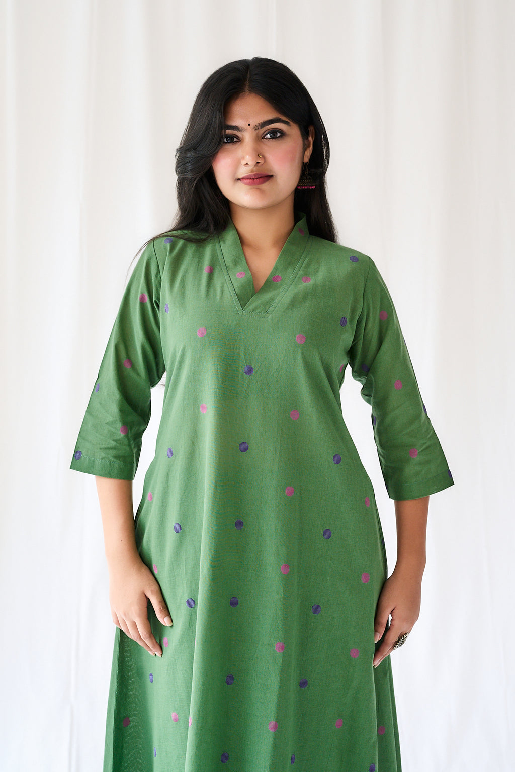Set of 2- Ishira Green South Cotton Kurta & Pants Set