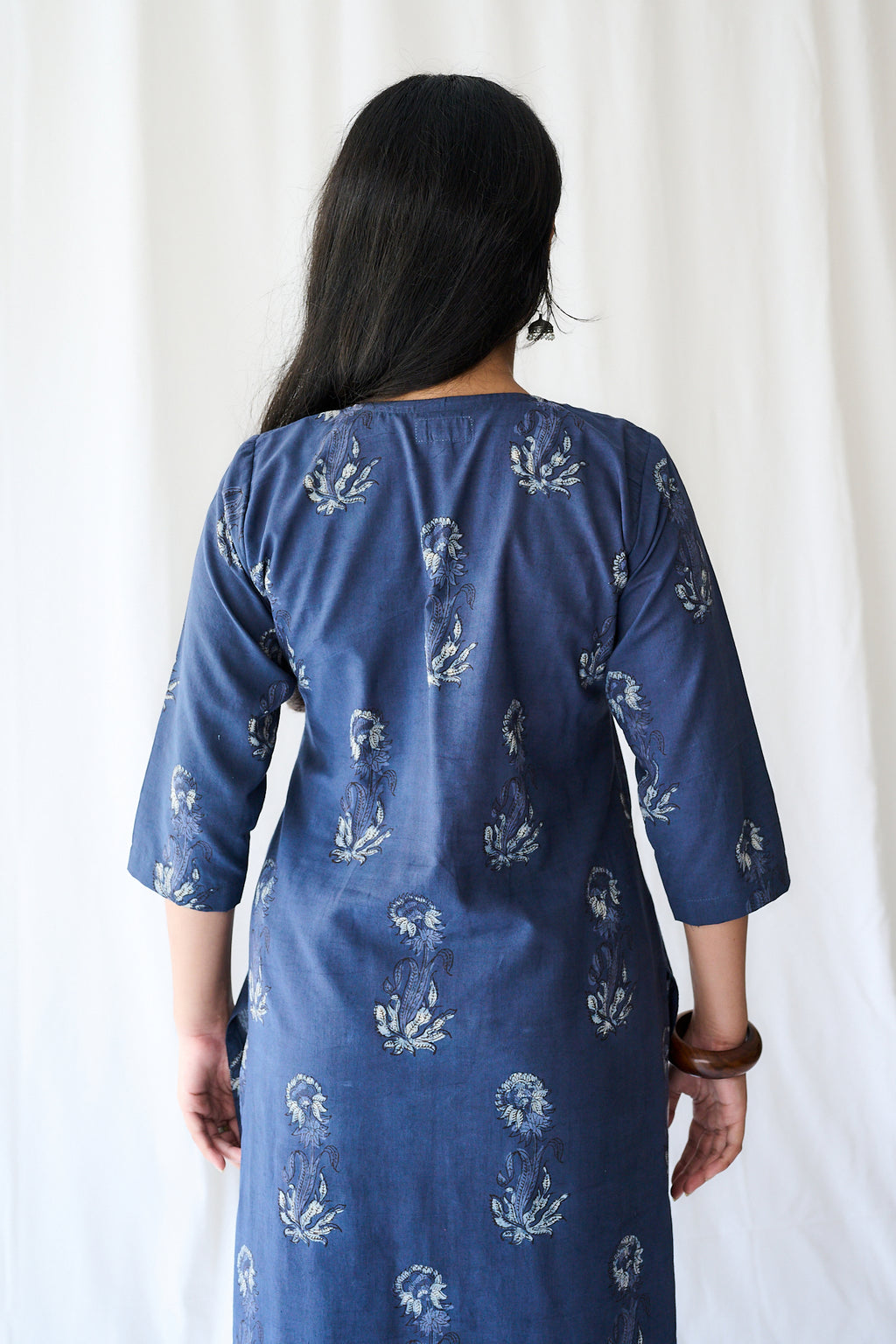 Set of 2- Meher Dusty Blue Dabu Cotton Kurta & Pants Set