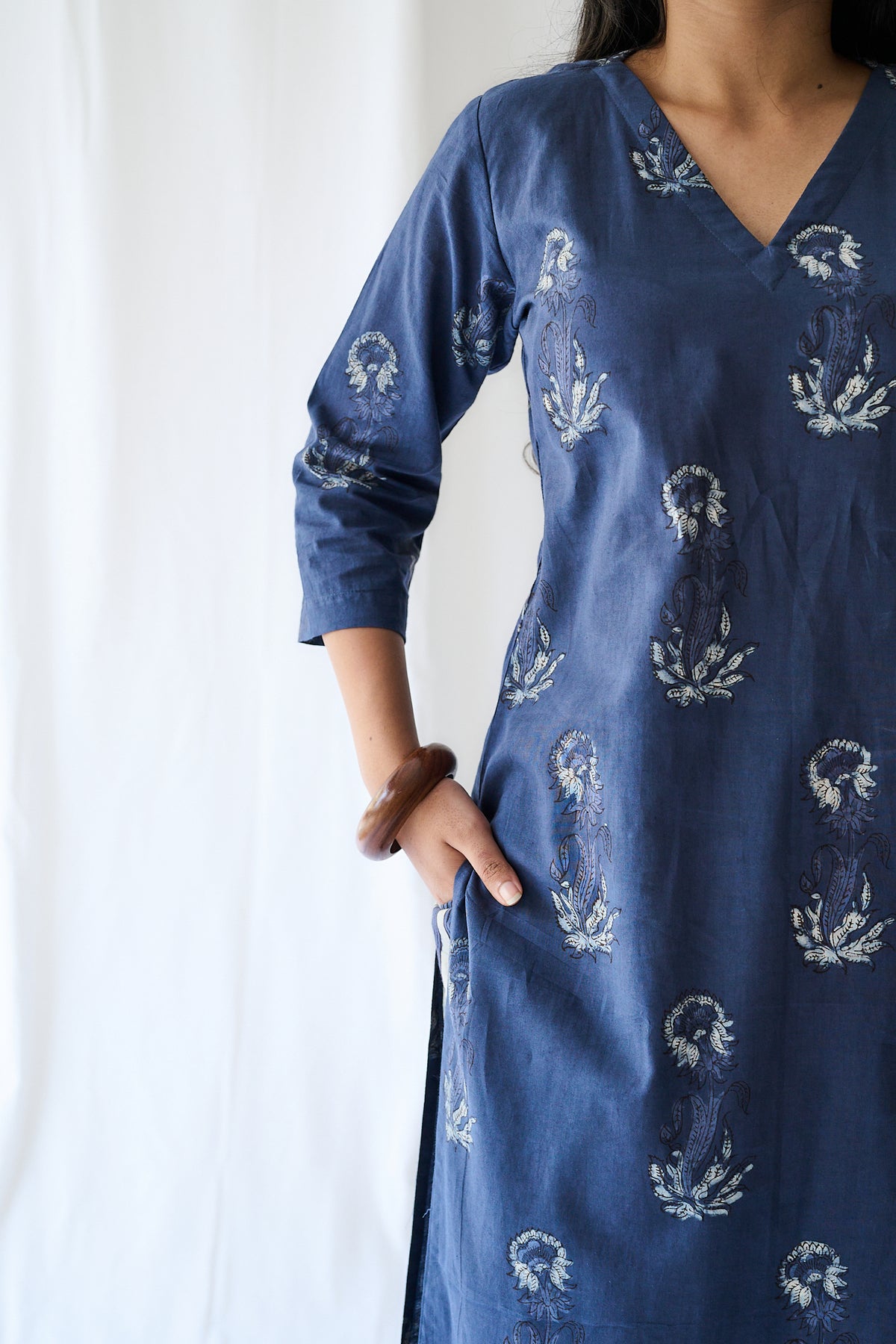 Set of 2- Meher Dusty Blue Dabu Cotton Kurta & Pants Set