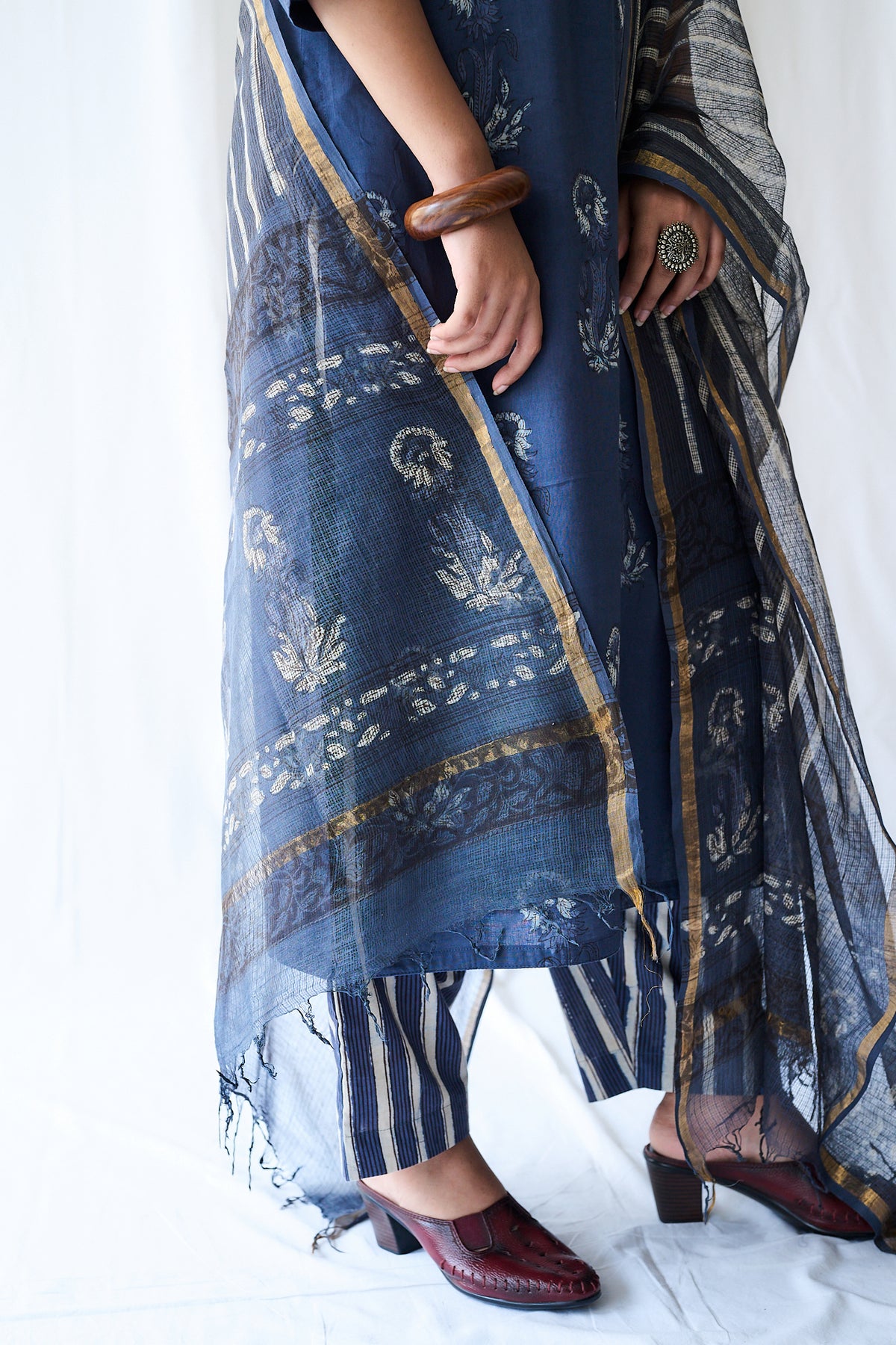 Meher Dusty Blue Dabu Kota Doria Dupatta