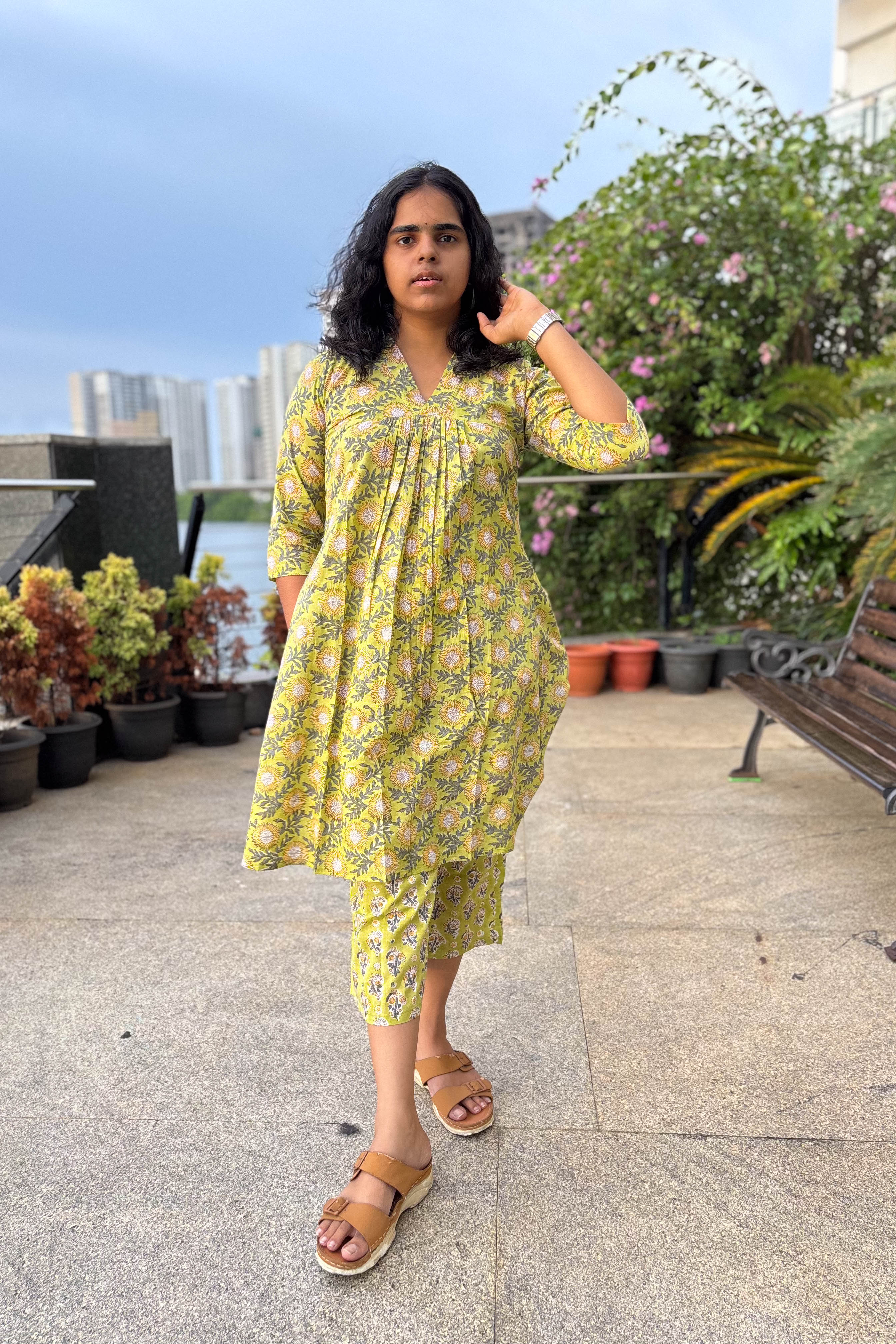 Set of 2- Himawari Sanganeri Short Kurta & Palazzo