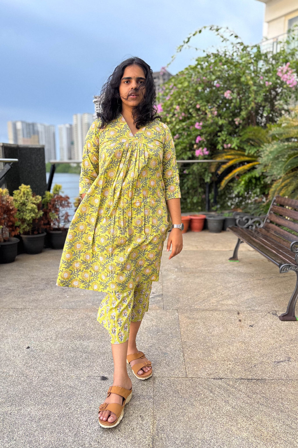 Set of 2- Himawari Sanganeri Short Kurta & Palazzo