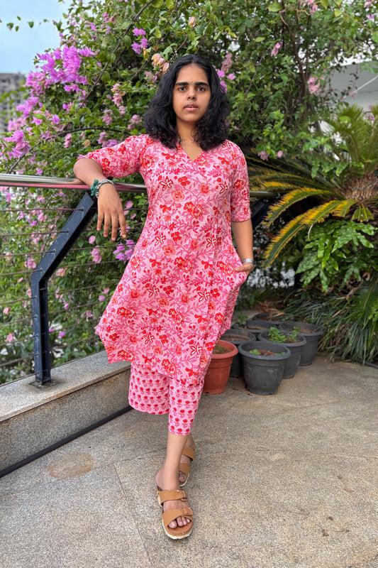 Set of 2- Sakura Sanganeri Short Kurta & Palazzo
