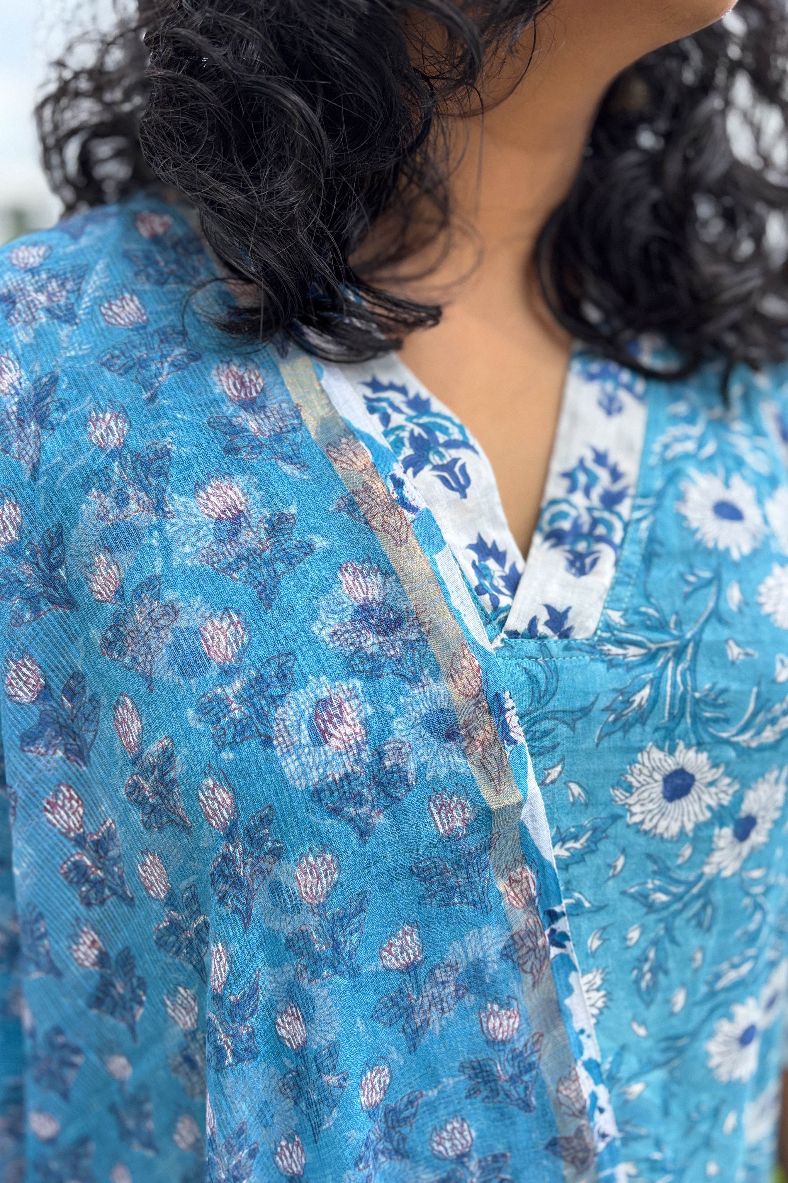Sorai Sanganeri Handprinted Kota Doria Dupatta