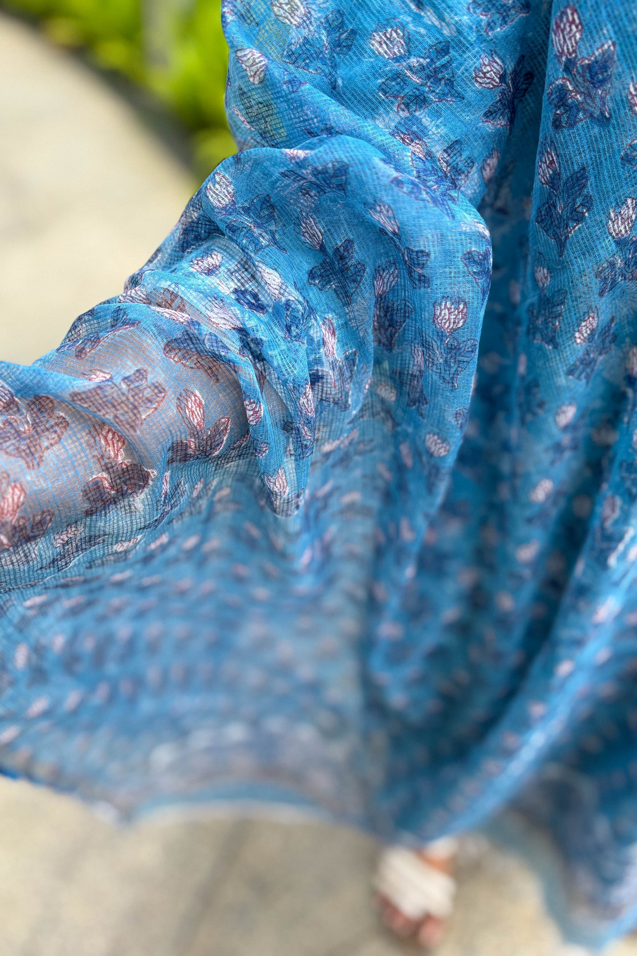 Sorai Sanganeri Handprinted Kota Doria Dupatta