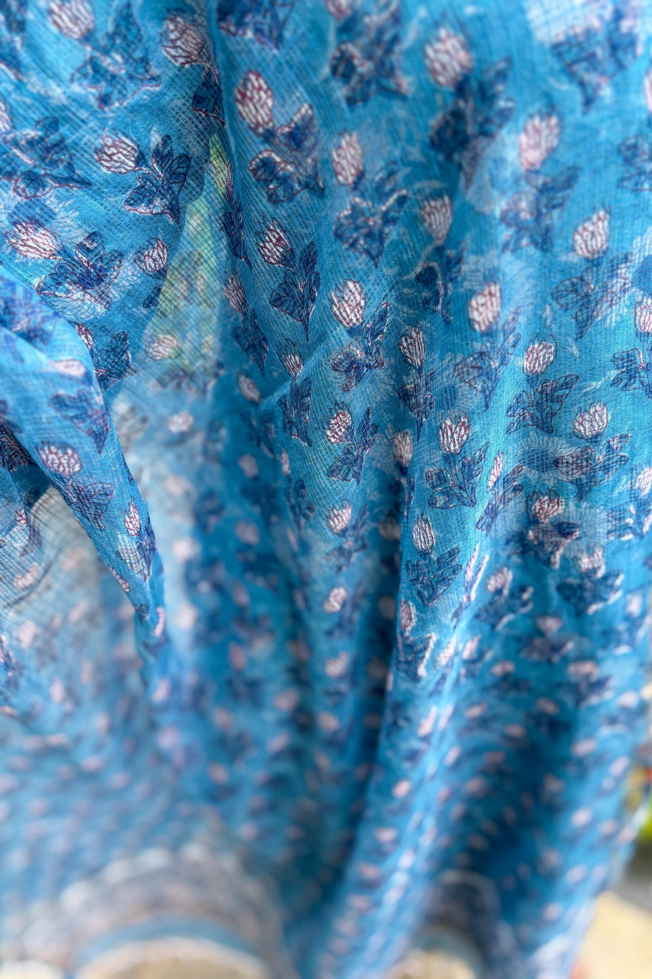 Sorai Sanganeri Handprinted Kota Doria Dupatta