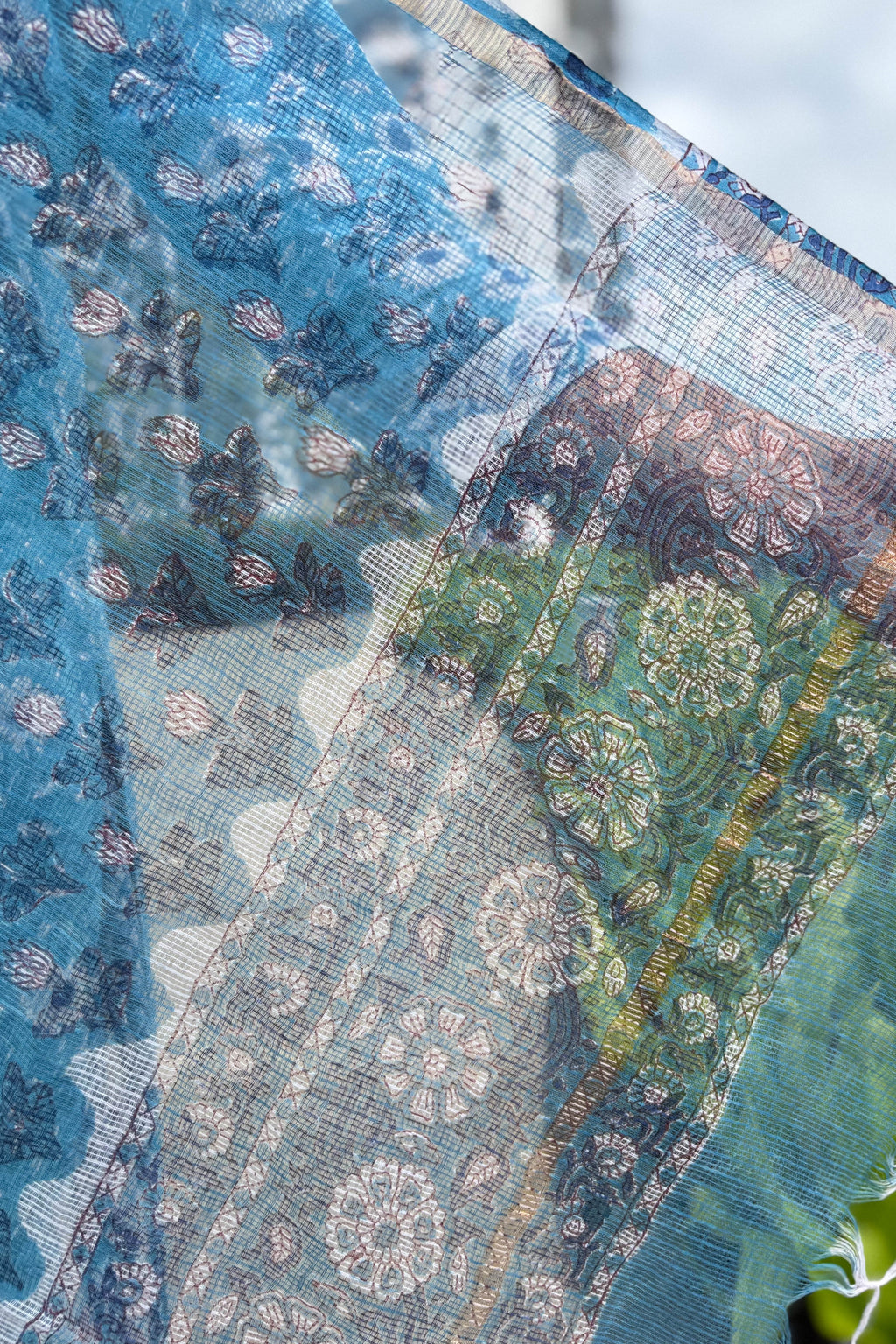 Sorai Sanganeri Handprinted Kota Doria Dupatta