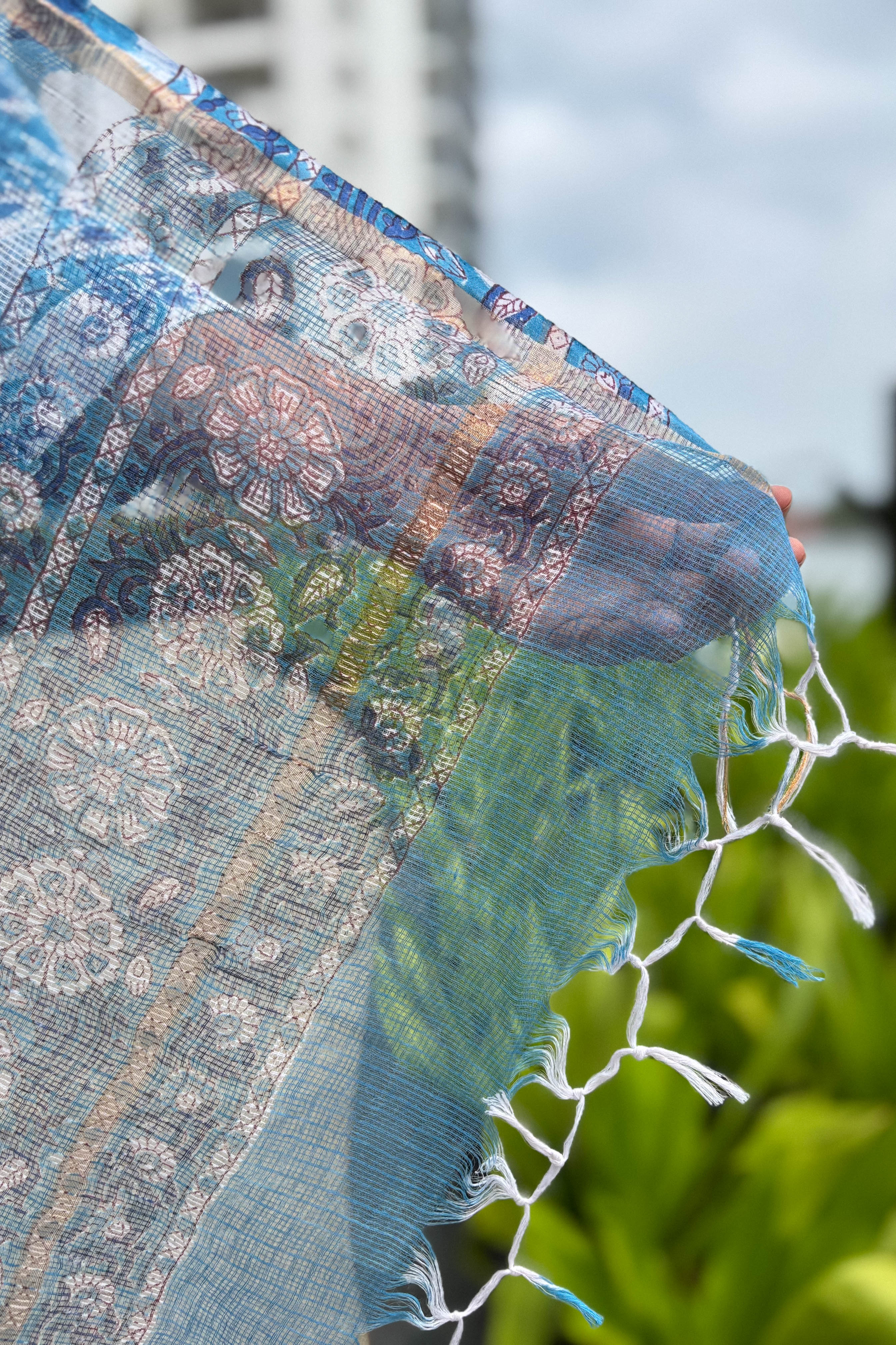 Sorai Sanganeri Handprinted Kota Doria Dupatta