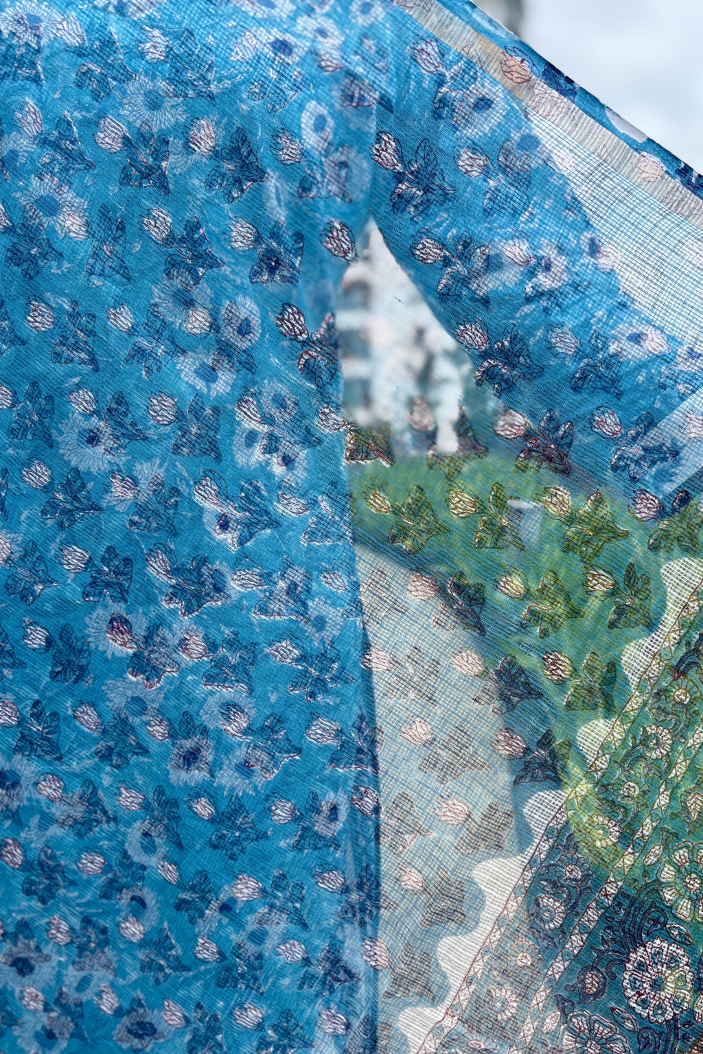 Sorai Sanganeri Handprinted Kota Doria Dupatta