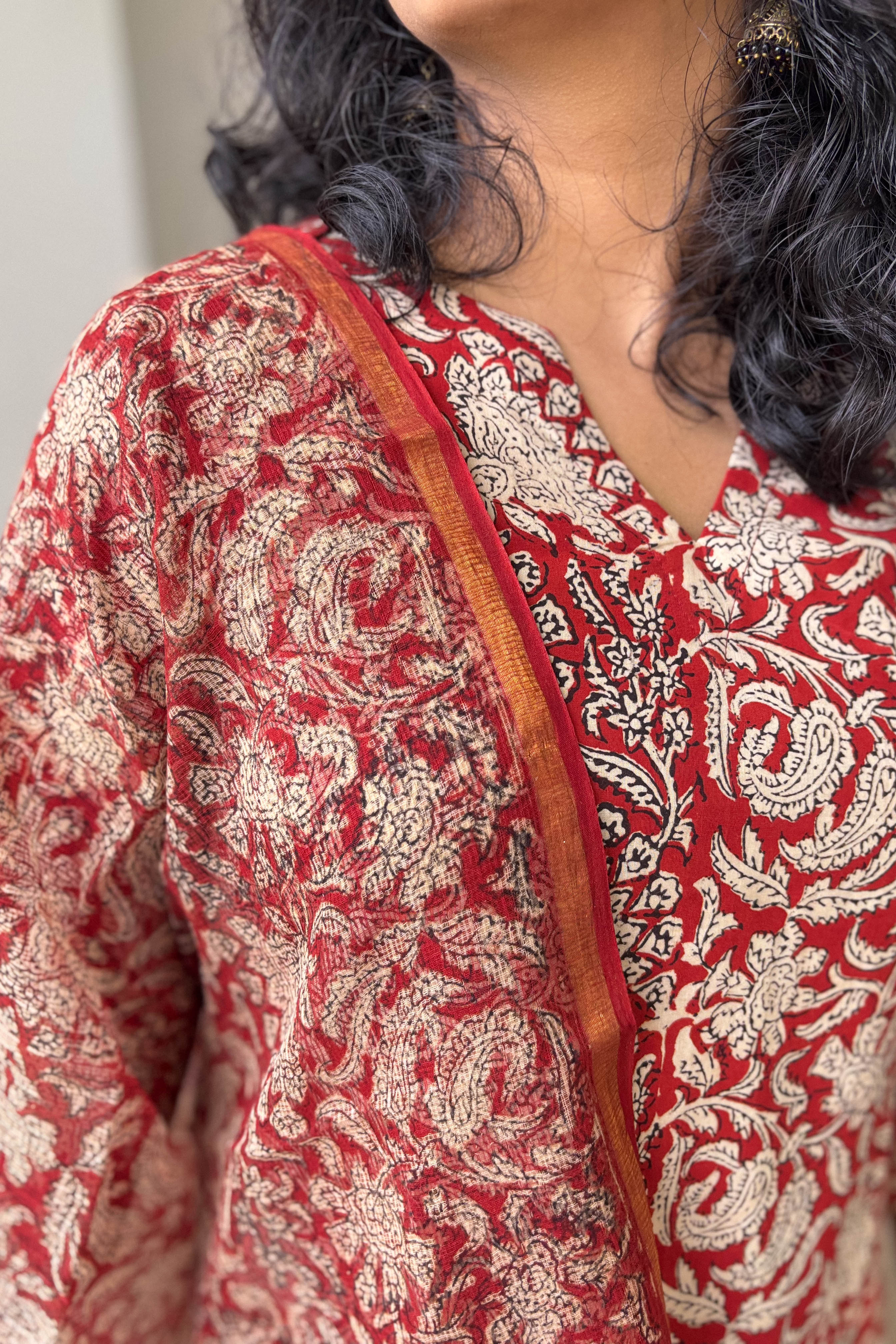 Akari Bagru Handprinted Kota Doria Dupatta