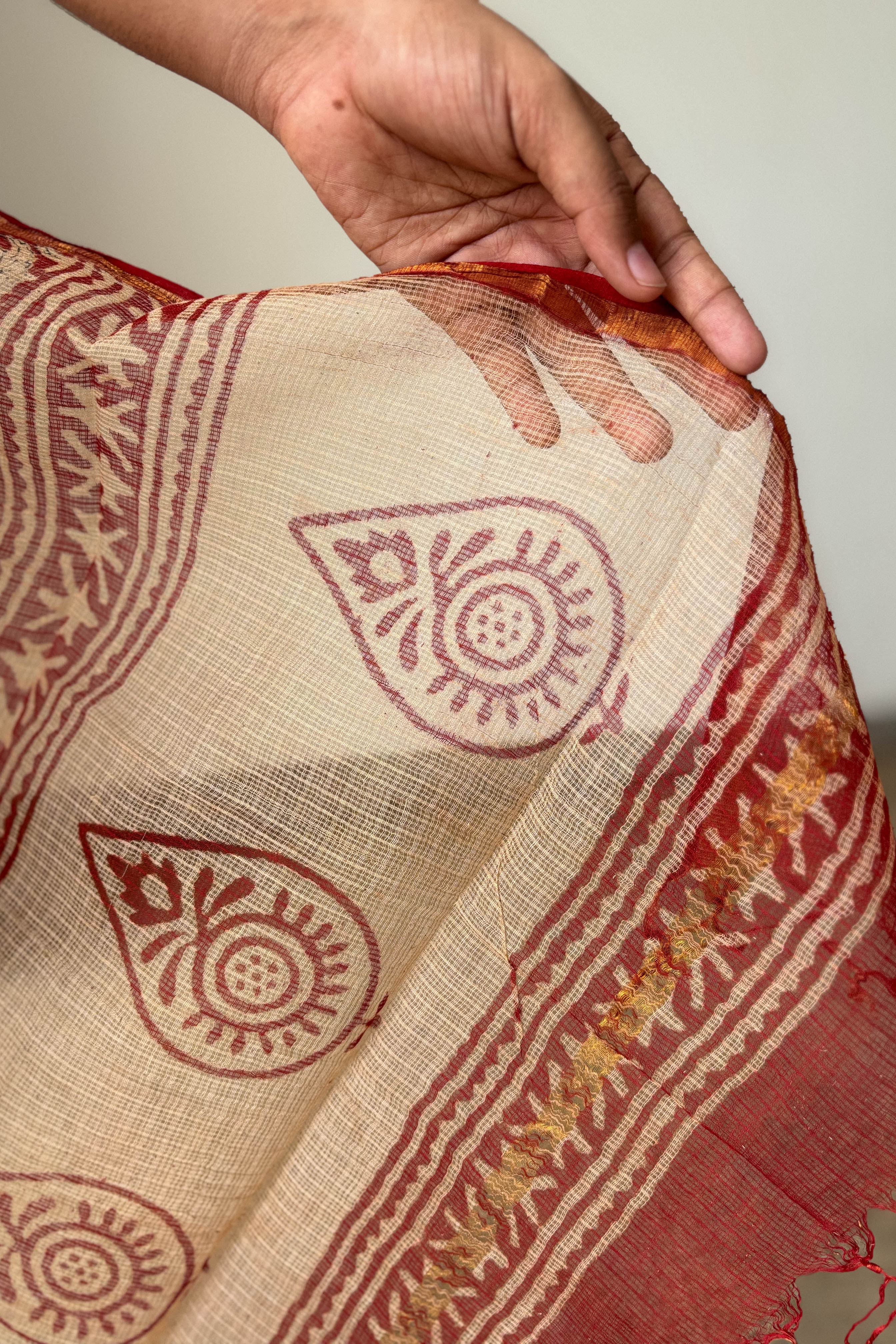 Akari Bagru Handprinted Kota Doria Dupatta