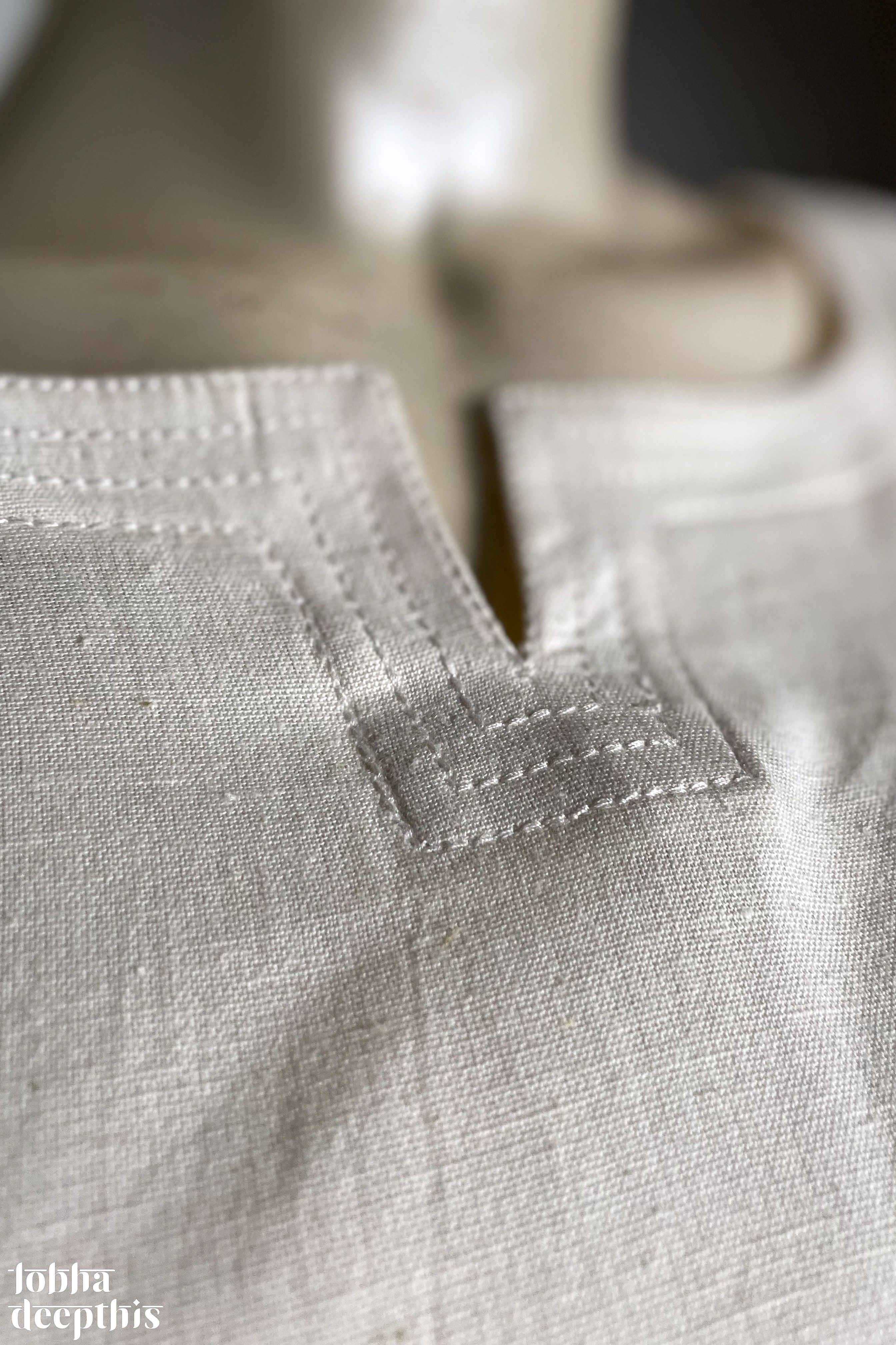 Off White Cotton Flax Round Neck Kurta