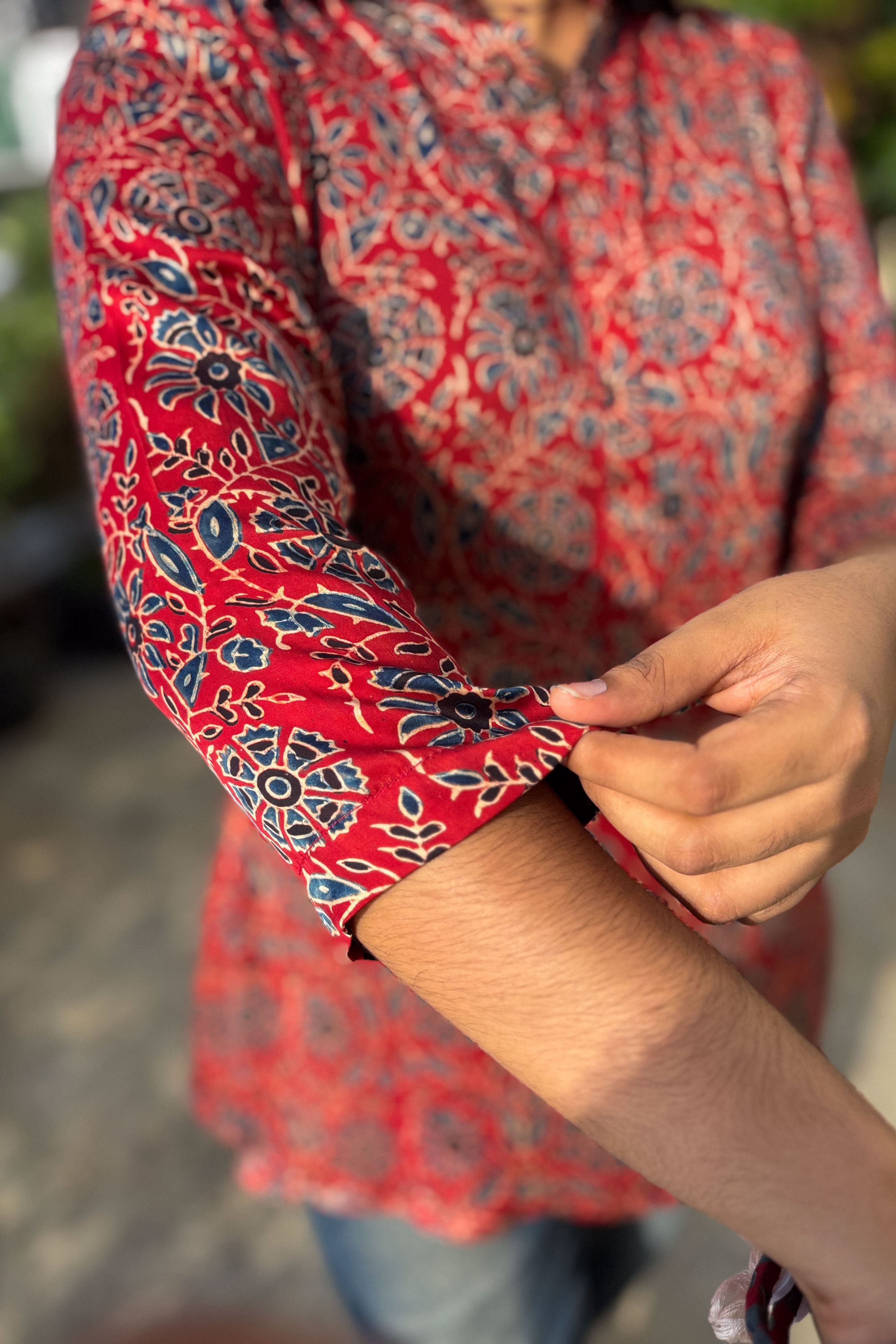 Red Spring Modal Ajrakh Short Top