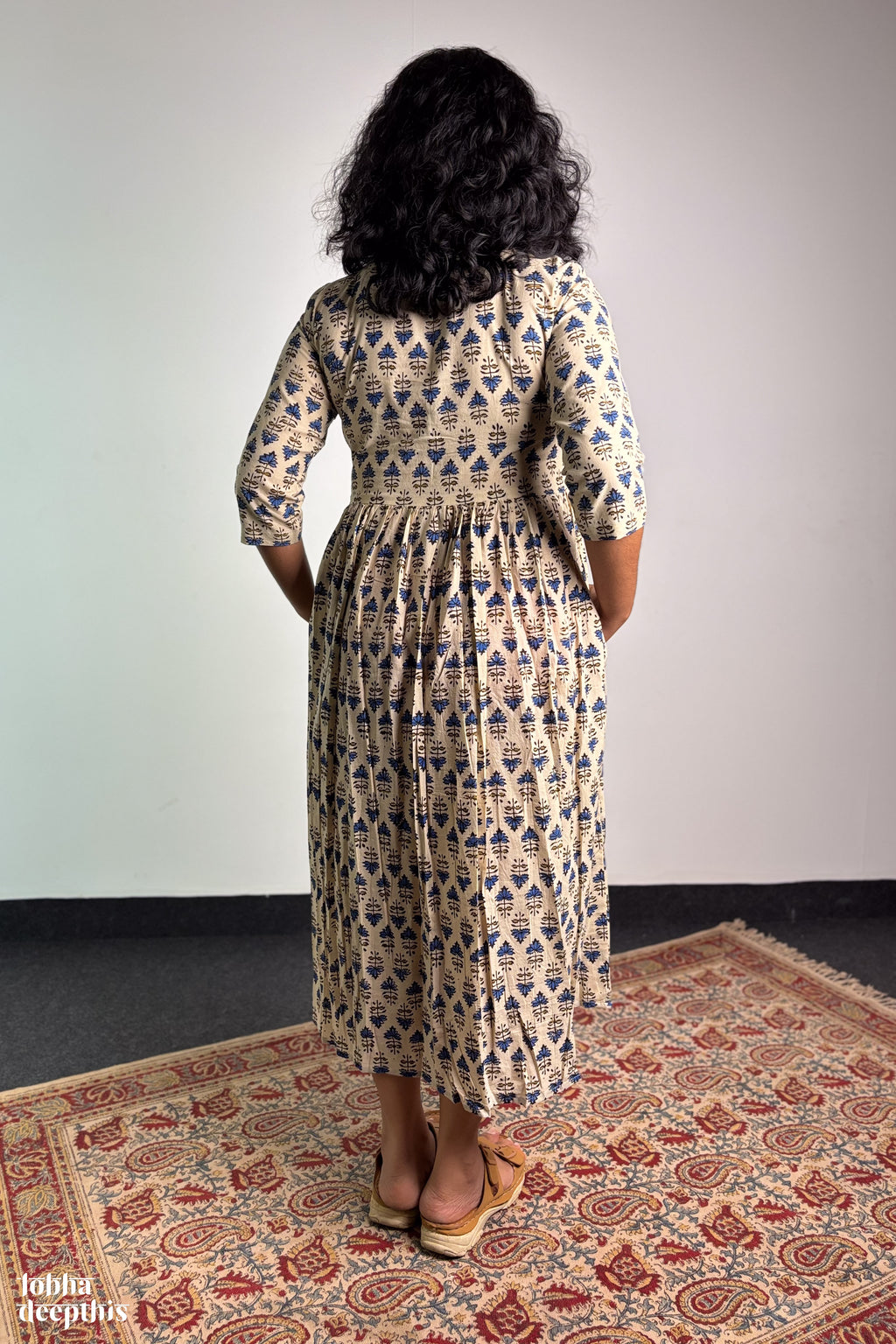 Ajrakh Blooms Cream Alia Cut Dress