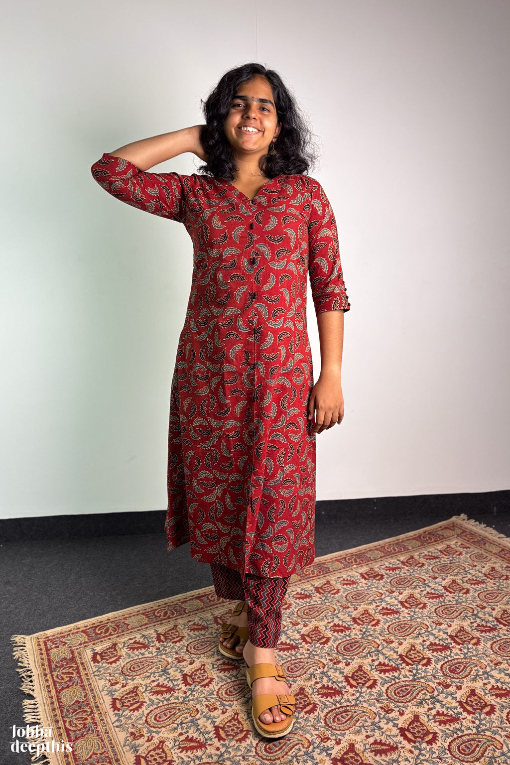 Ajrakh Neem Leaves Madder Red Aline Kurta