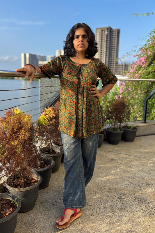 Living Green Modal Ajrakh Short Top