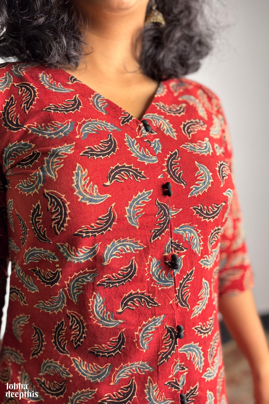 Ajrakh Neem Leaves Madder Red Aline Kurta