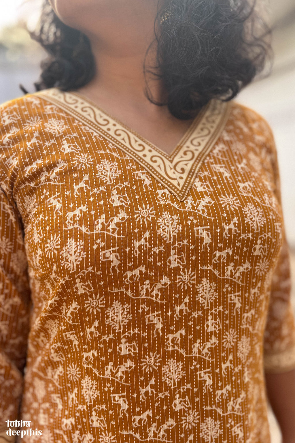 Set of 2- Warli Roots Mustard Kurta & Pants