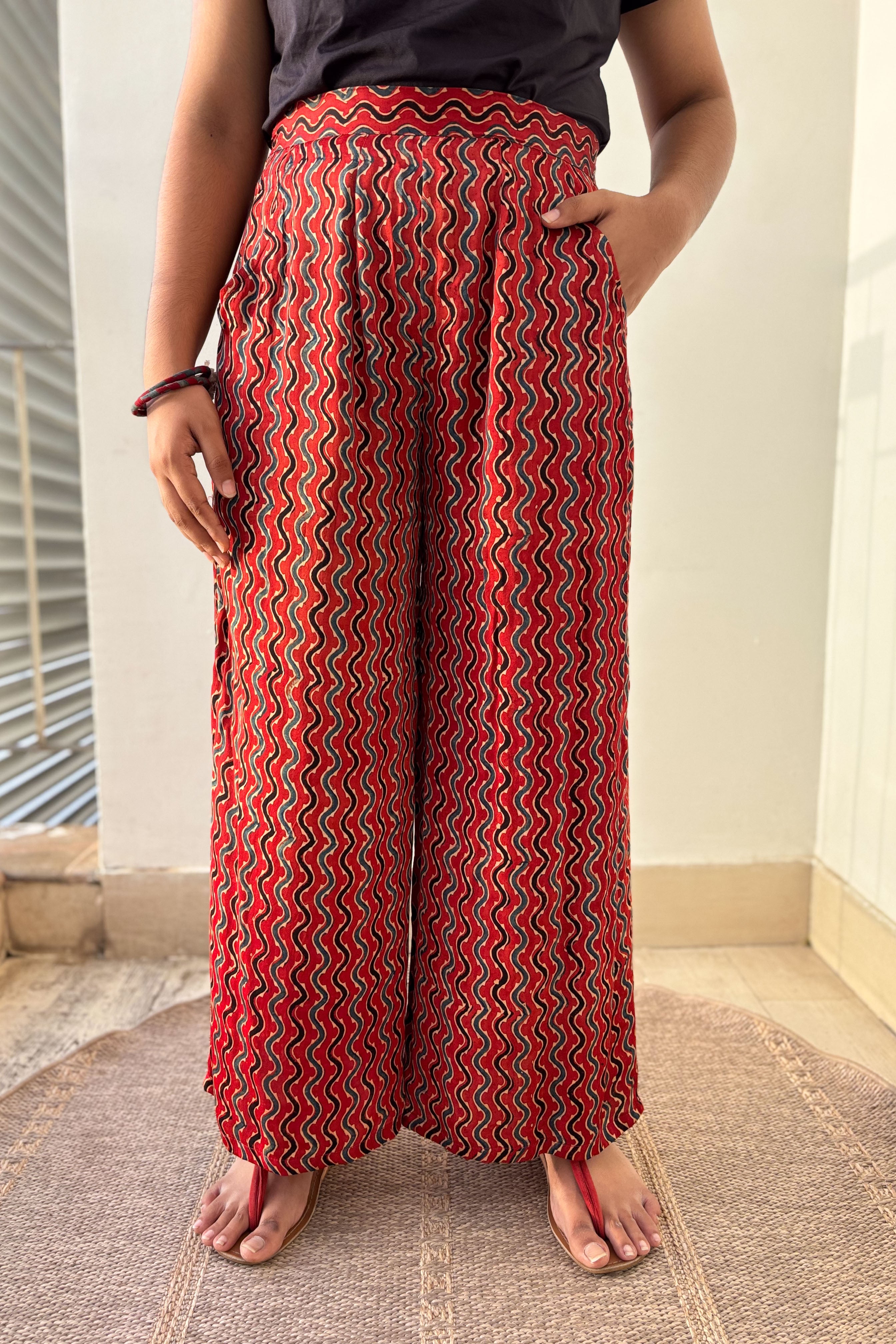 Ravani Stripes Madder Red Parallel Pants