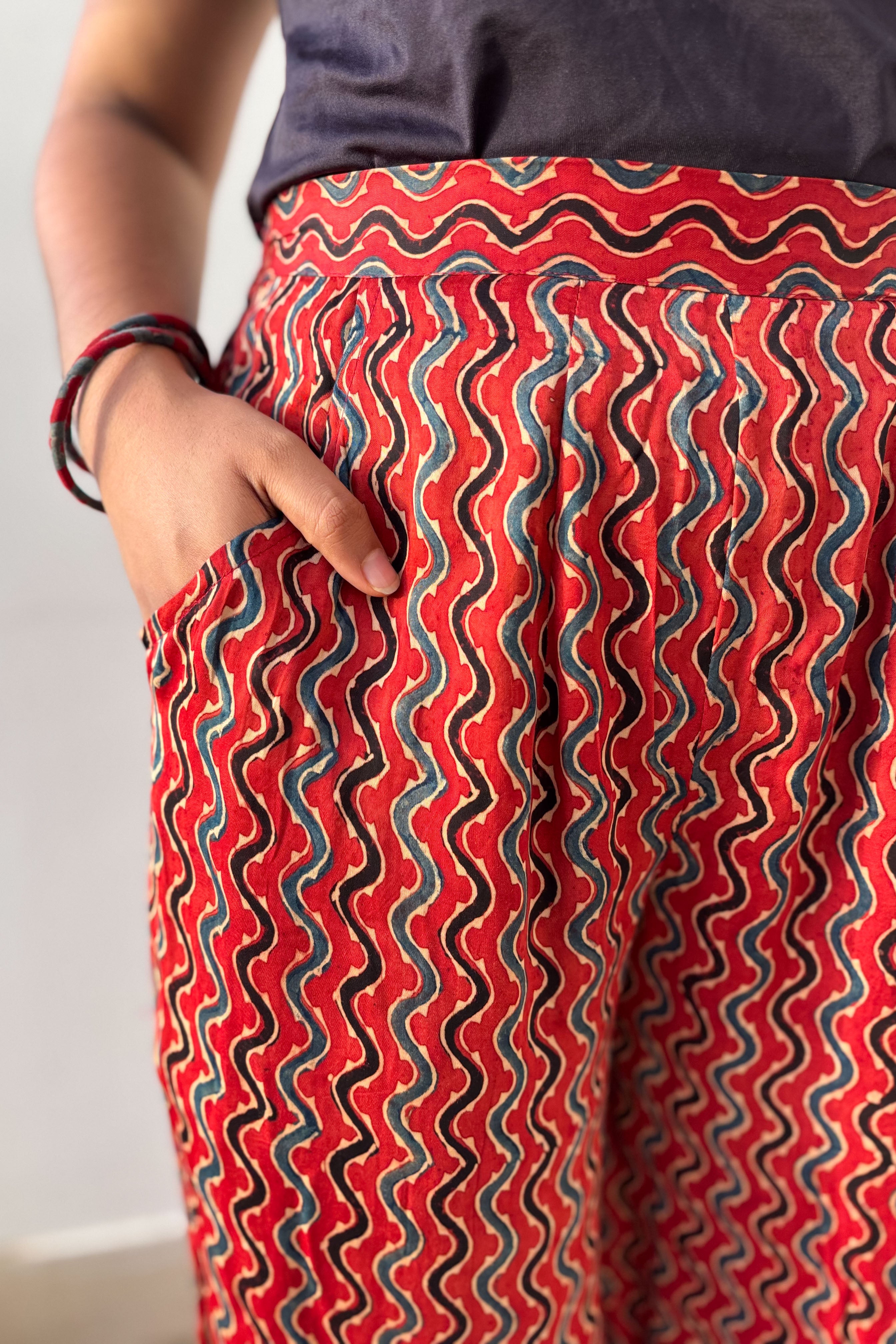 Ravani Stripes Madder Red Parallel Pants