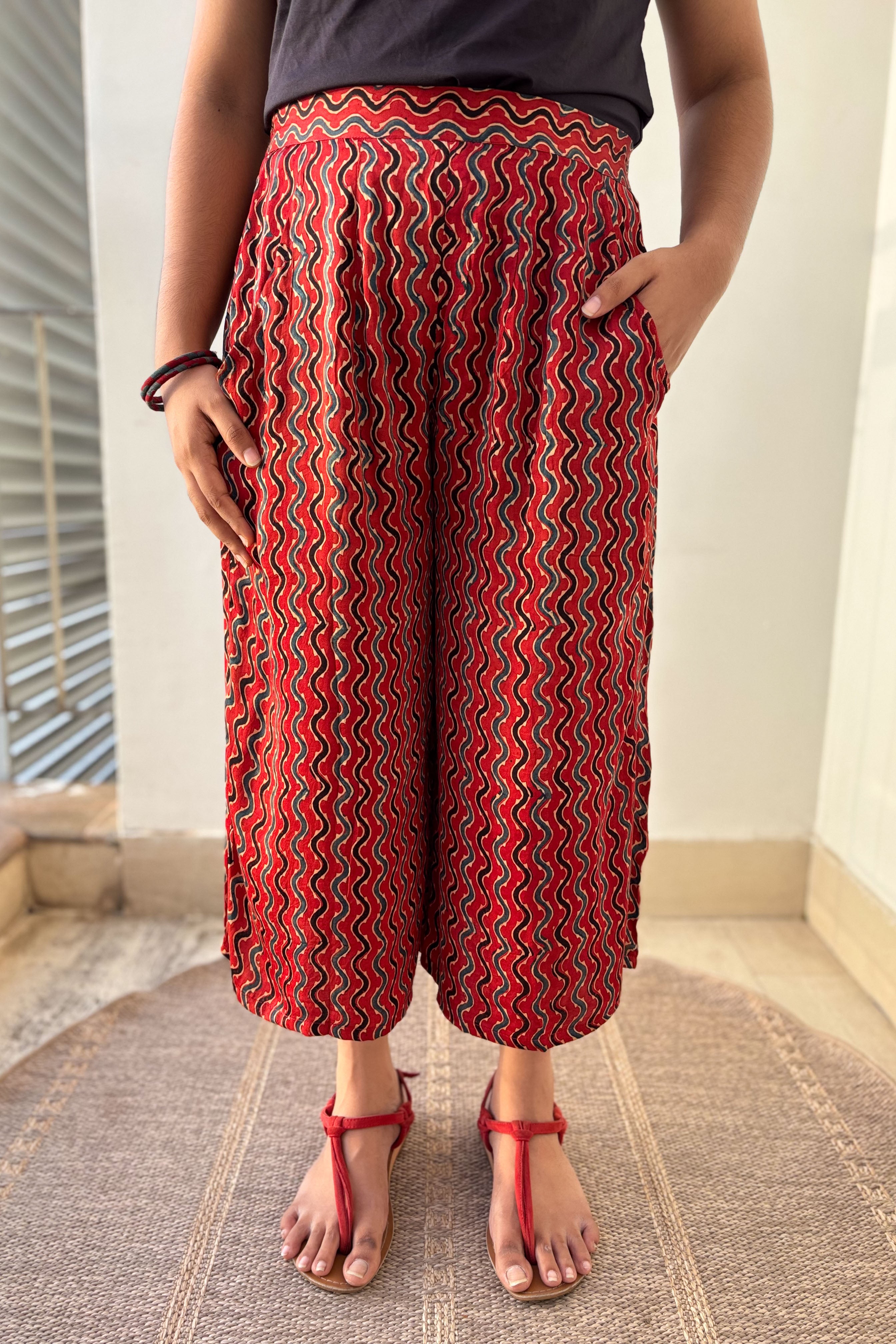 Ravani Stripes Madder Red Short Palazzo