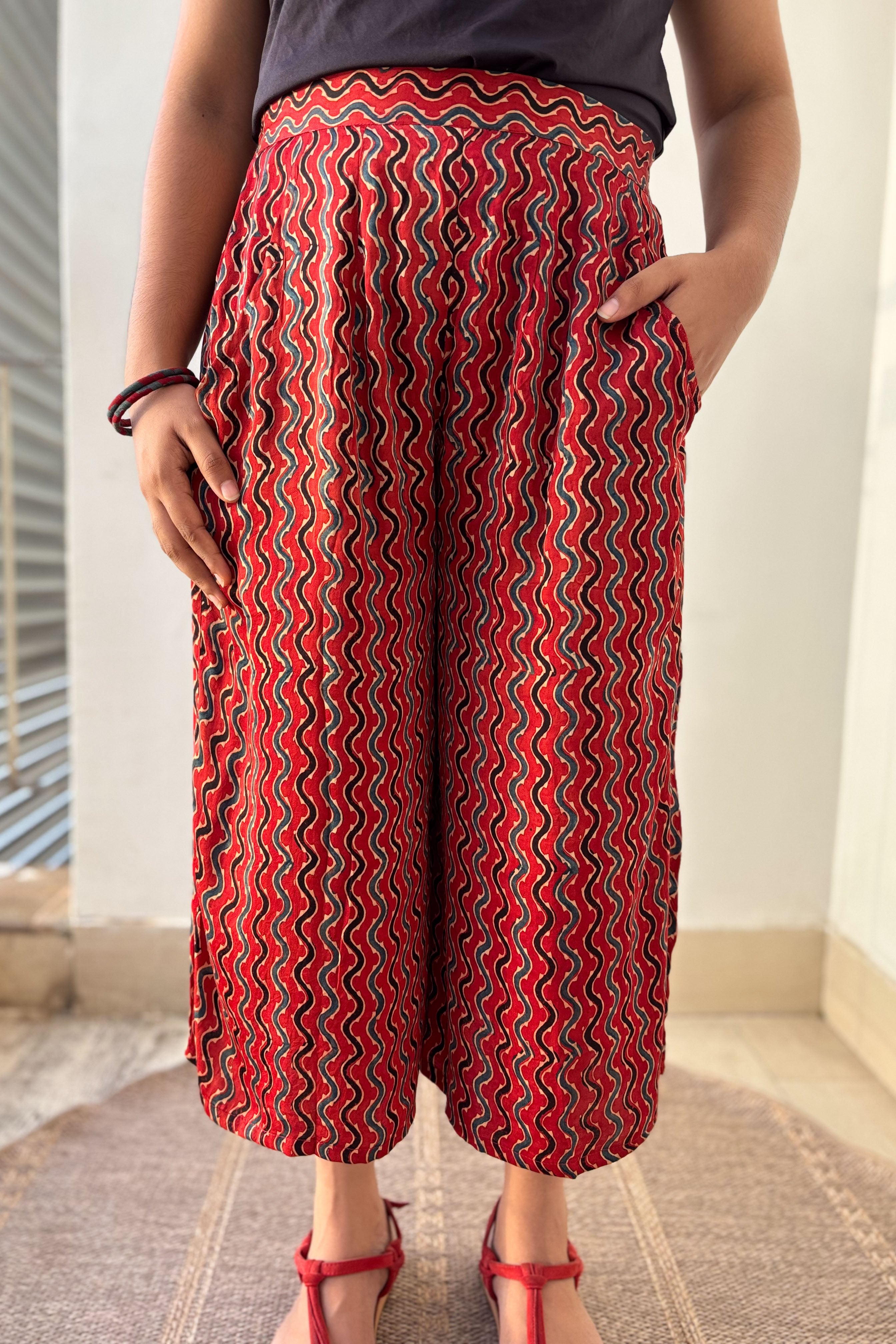 Ravani Stripes Madder Red Short Palazzo