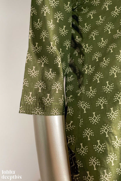 Olive Green V Neck Kurta Co-ord Set