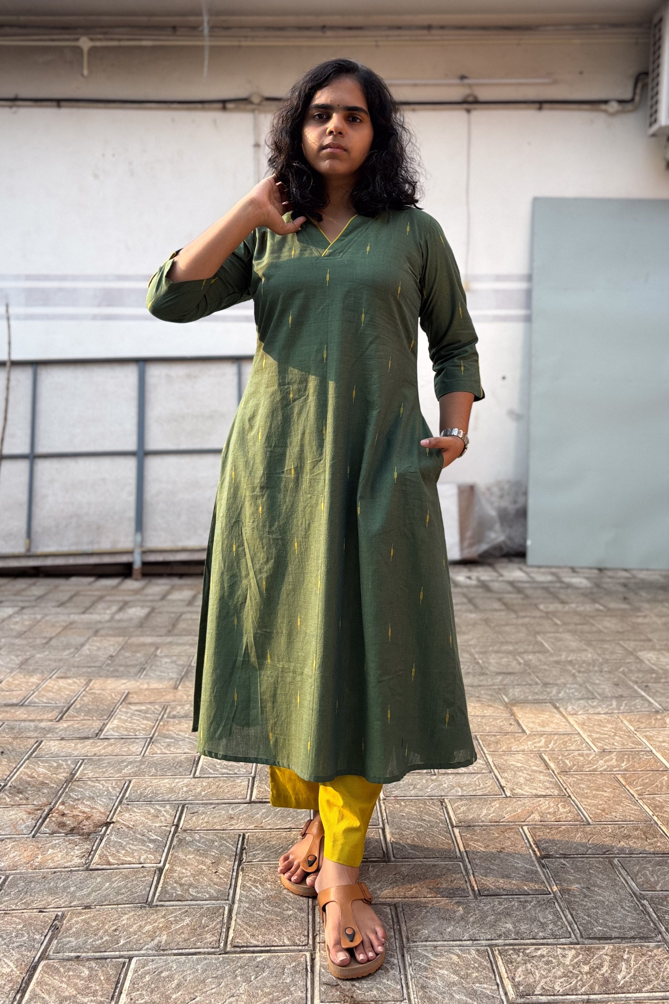 Olive South Cotton Aline Kurta