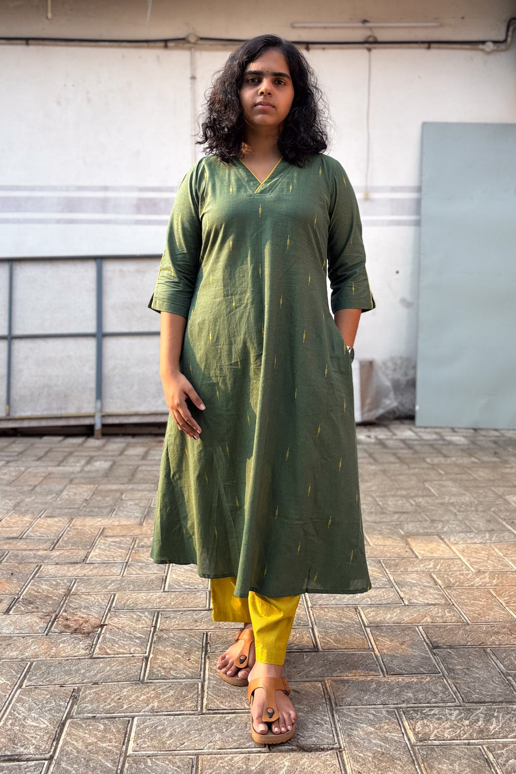 Olive South Cotton Aline Kurta