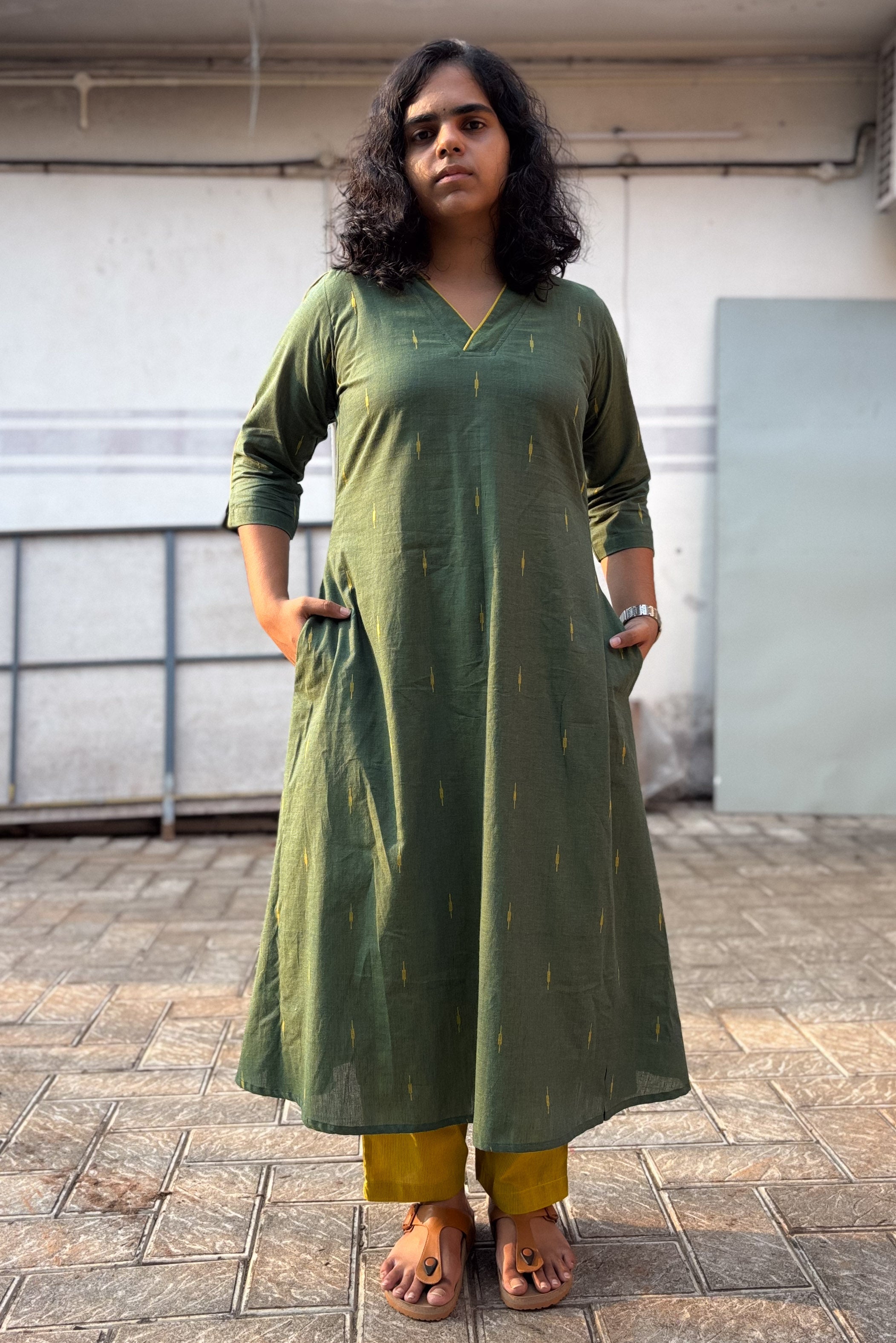 Olive South Cotton Aline Kurta