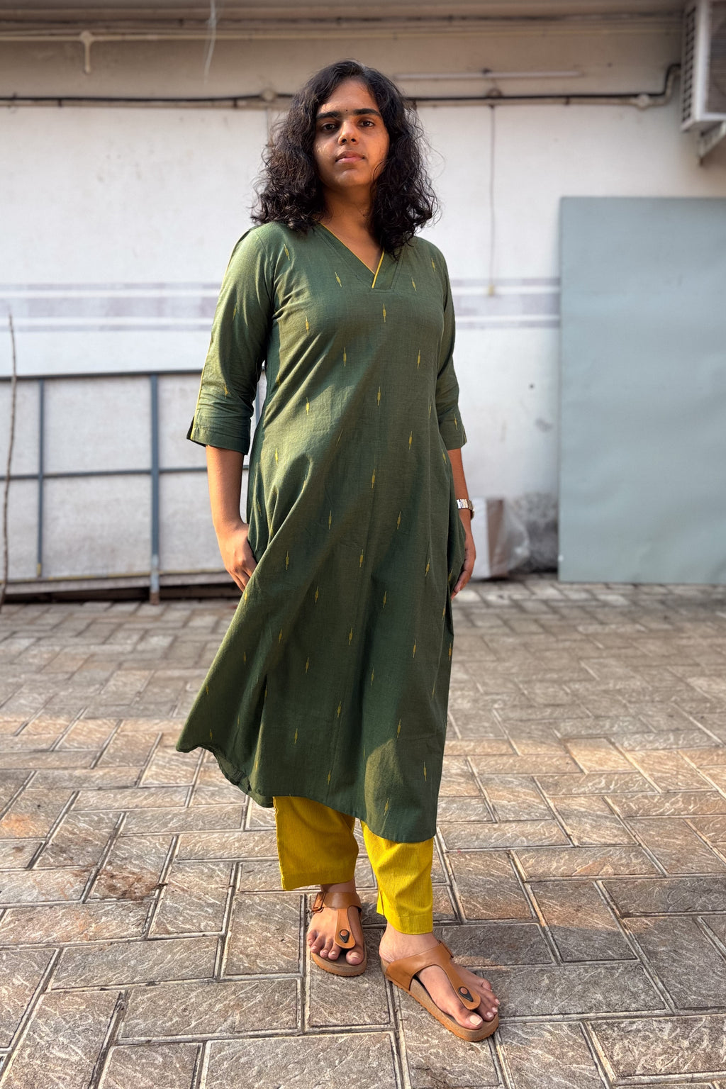Olive South Cotton Aline Kurta