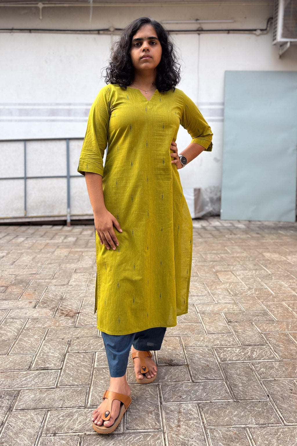 Lime South Cotton Straight Kurta