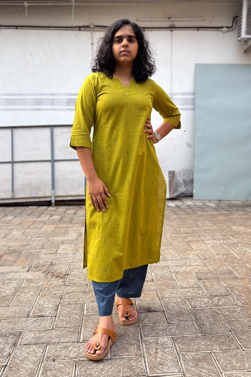 Lime South Cotton Straight Kurta