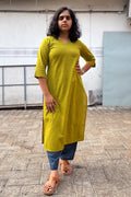 Lime South Cotton Straight Kurta