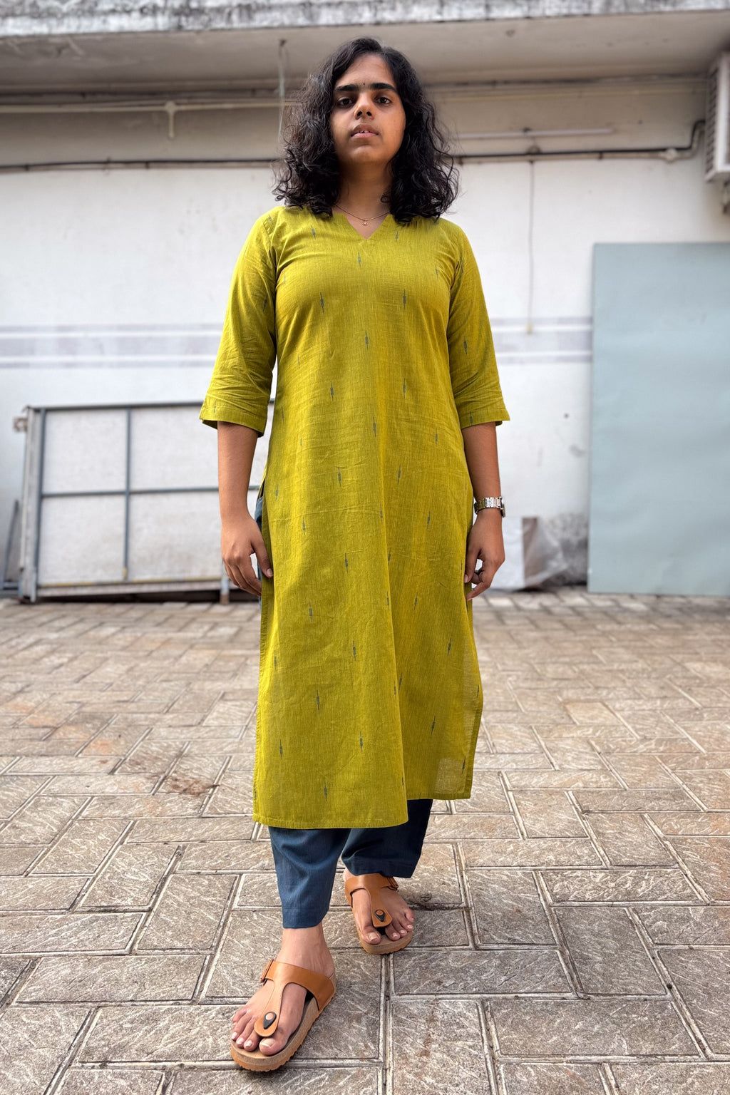 Lime South Cotton Straight Kurta