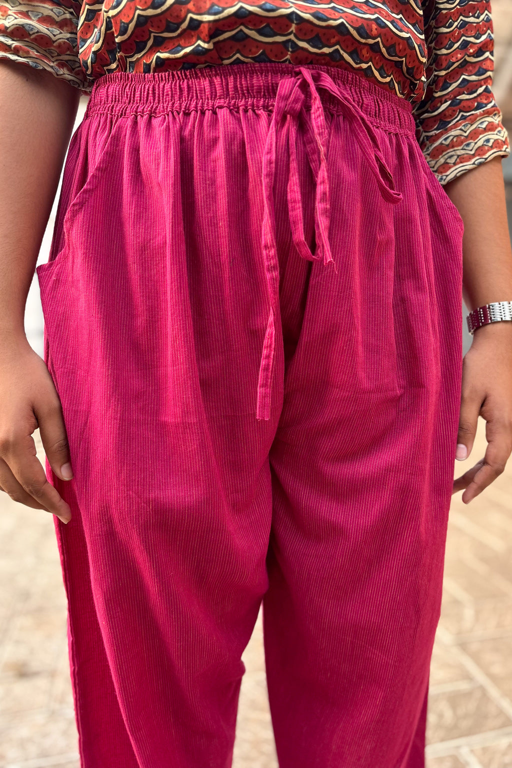 Pink South Cotton Straight Pants