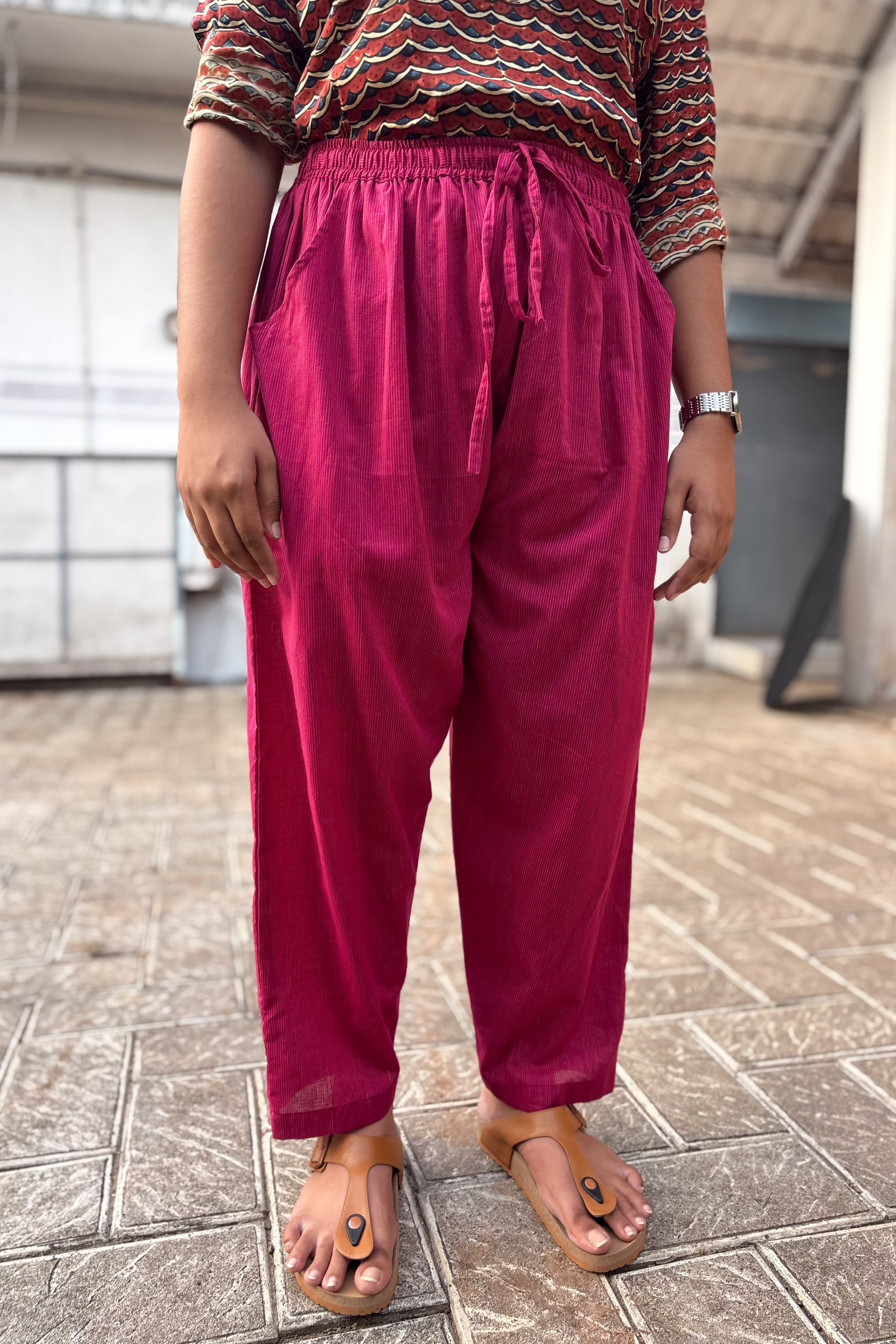 Pink South Cotton Straight Pants