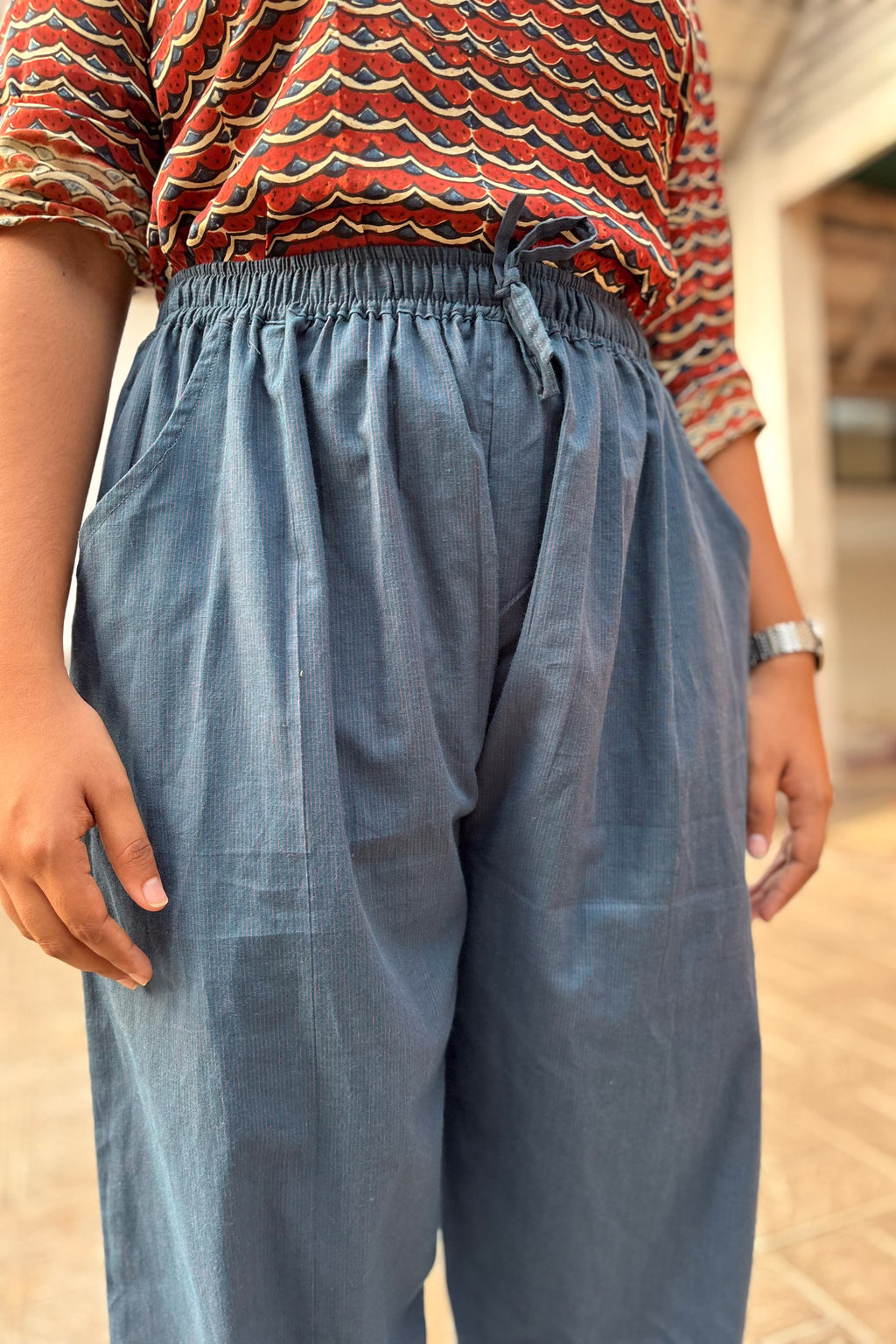 Teal Blue South Cotton Straight Pants