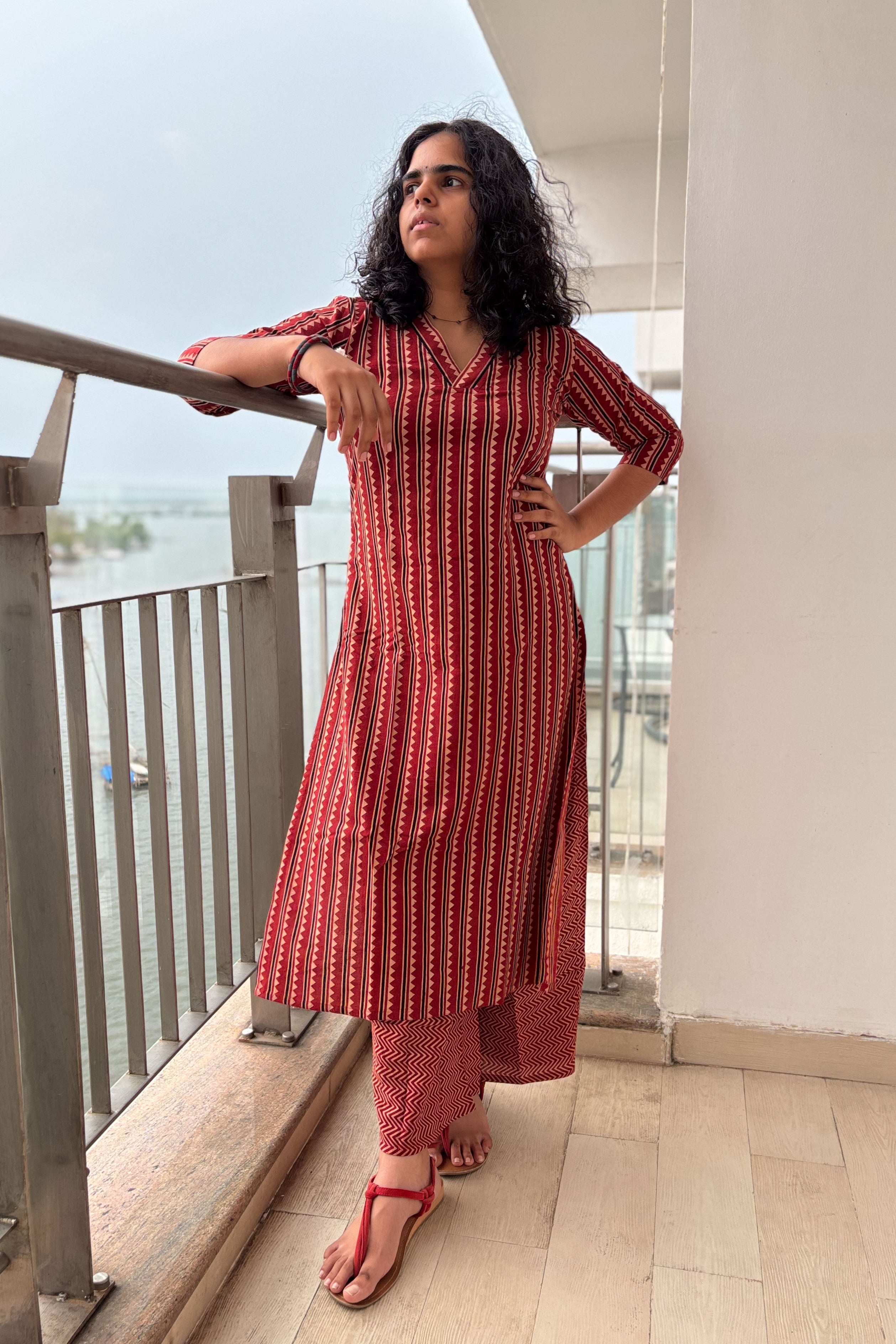 Varai Madder Red Aline Naturally Dyed Pure Cotton Dress- Lobha Deepthis Varai Madder Red Aline Naturally Dyed Pure Cotton Dress- Lobha Deepthis