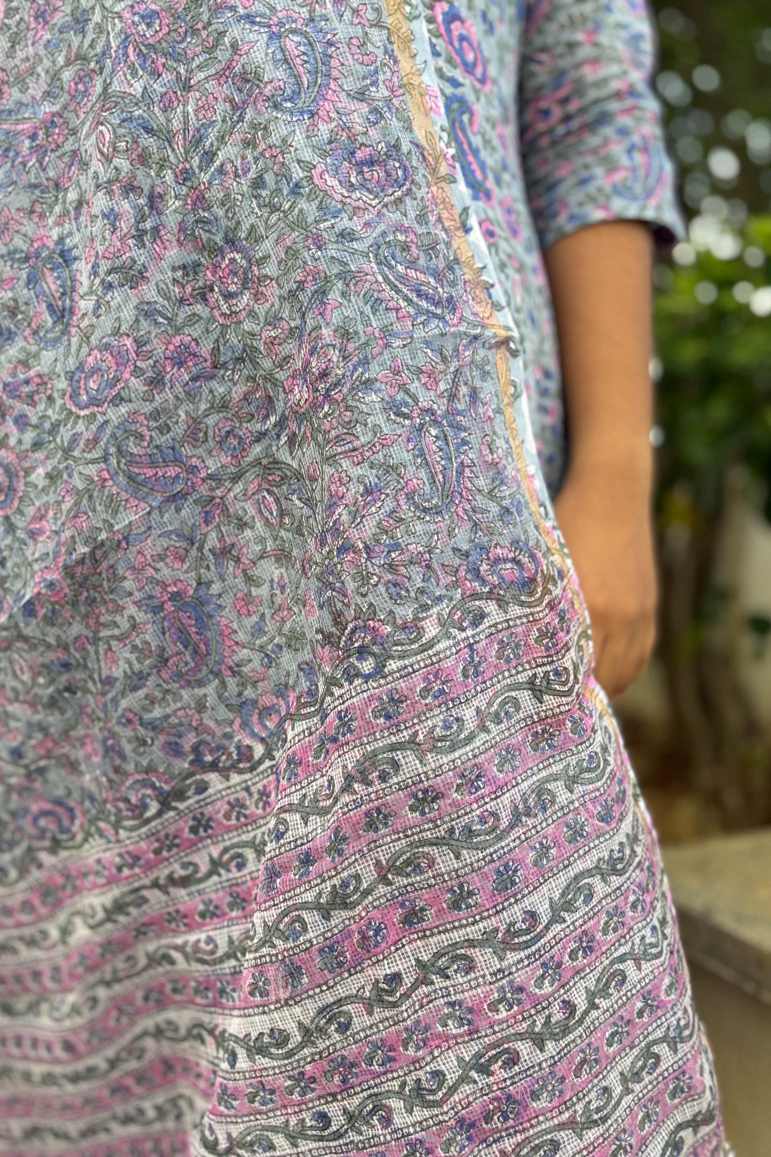 Aomi Sanganeri Handprinted Kota Doria Dupatta